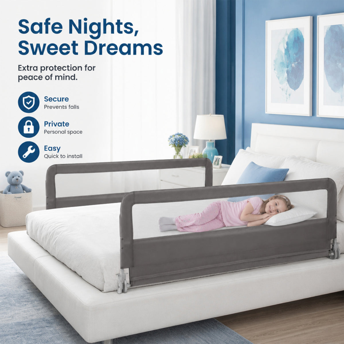 Foldable Toddler Bed Guard Rail 150cm Safety Barrier Removable Cover BPA Free