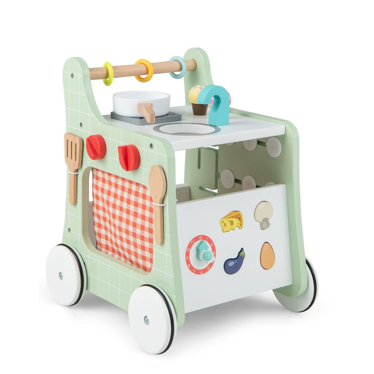 6 in 1 Kids Push Pull Walker with Play Kitchen Toddler Activity Learning Toy