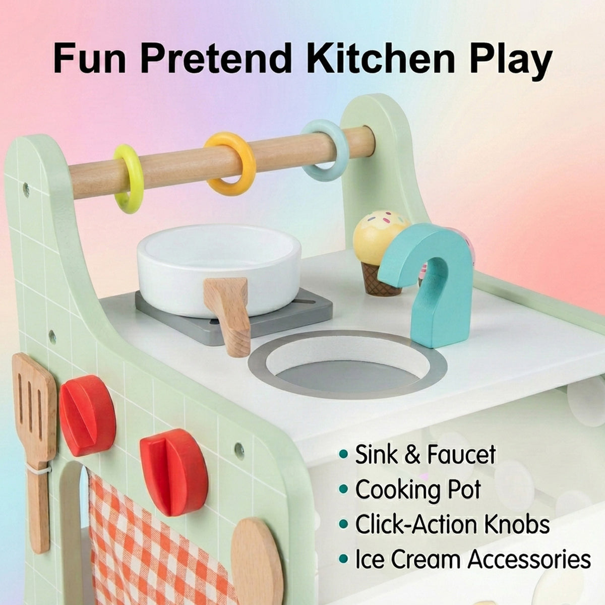 6 in 1 Kids Push Pull Walker with Play Kitchen Toddler Activity Learning Toy