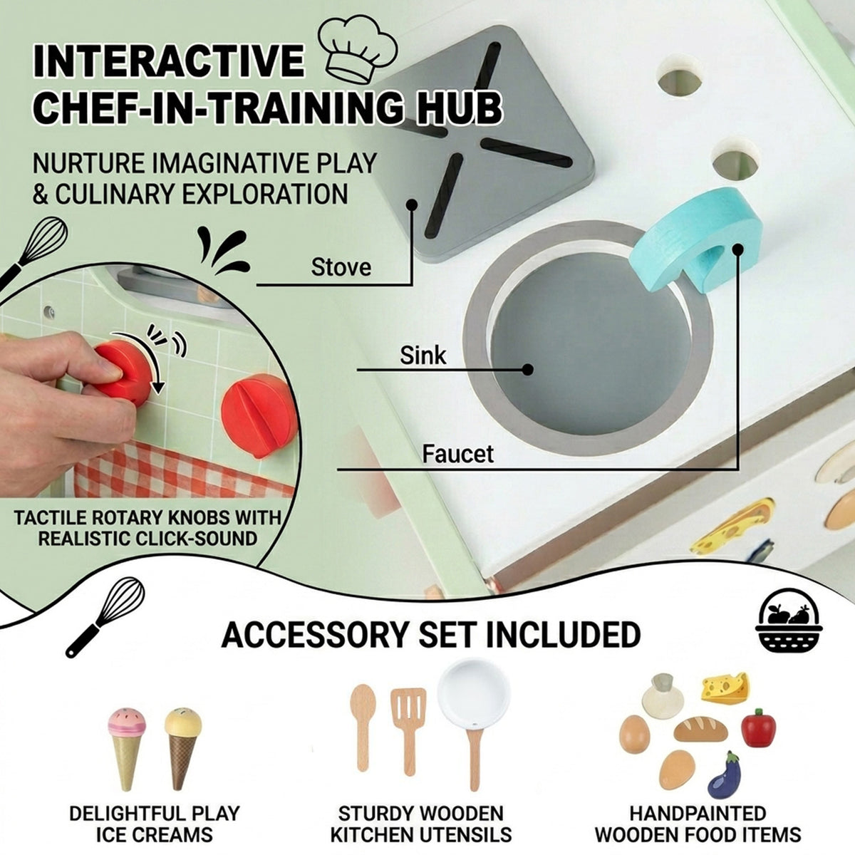 6 in 1 Kids Push Pull Walker with Play Kitchen Toddler Activity Learning Toy