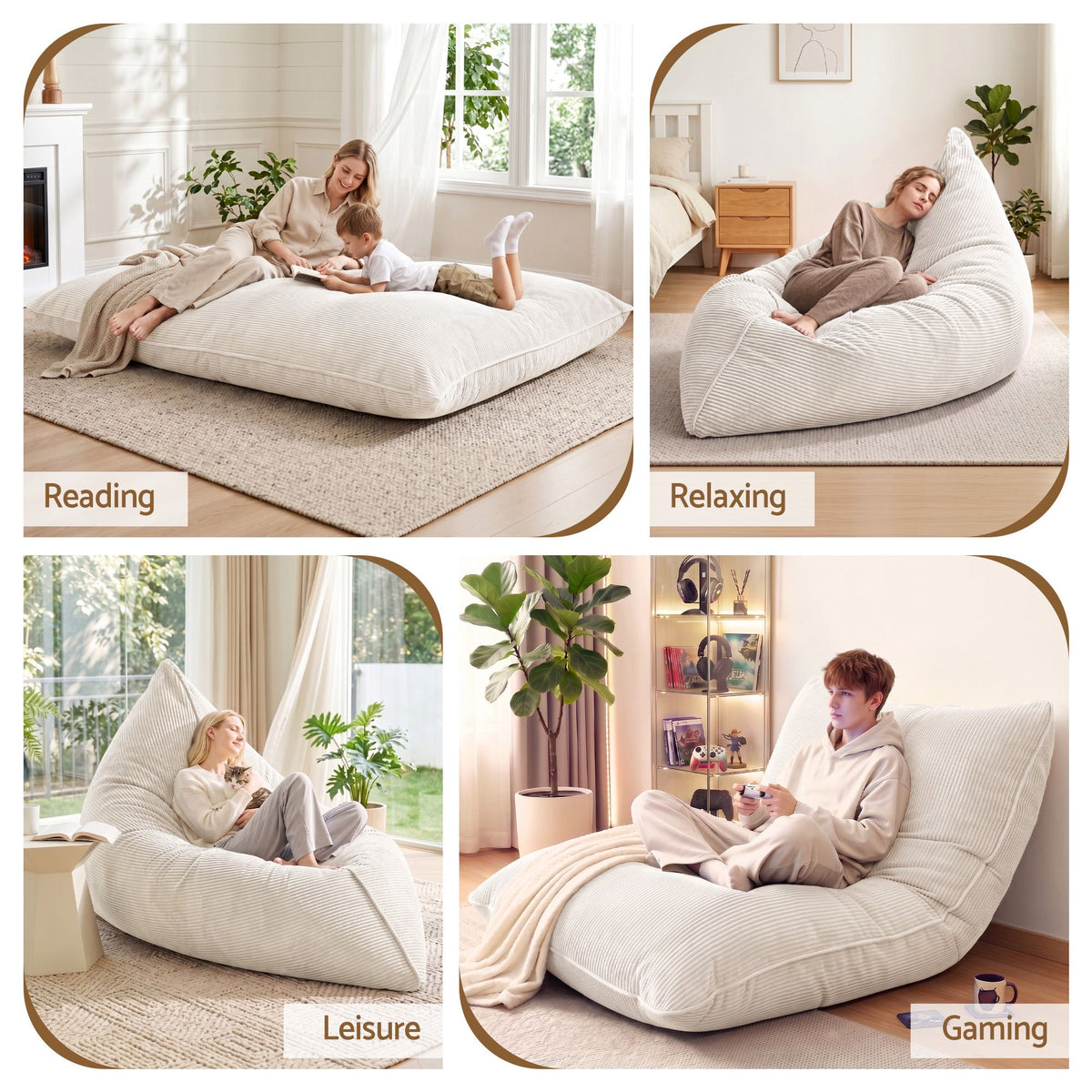 Artiss 3 in 1 Bean Bag Chair Cover No Filler Convertible Corduroy Beige