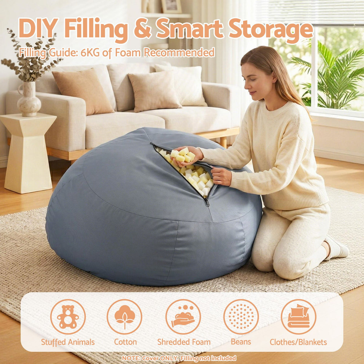 Artiss Outdoor Bean Bag Chair Cover Splash-Proof Stuffable Sofa Cover Grey