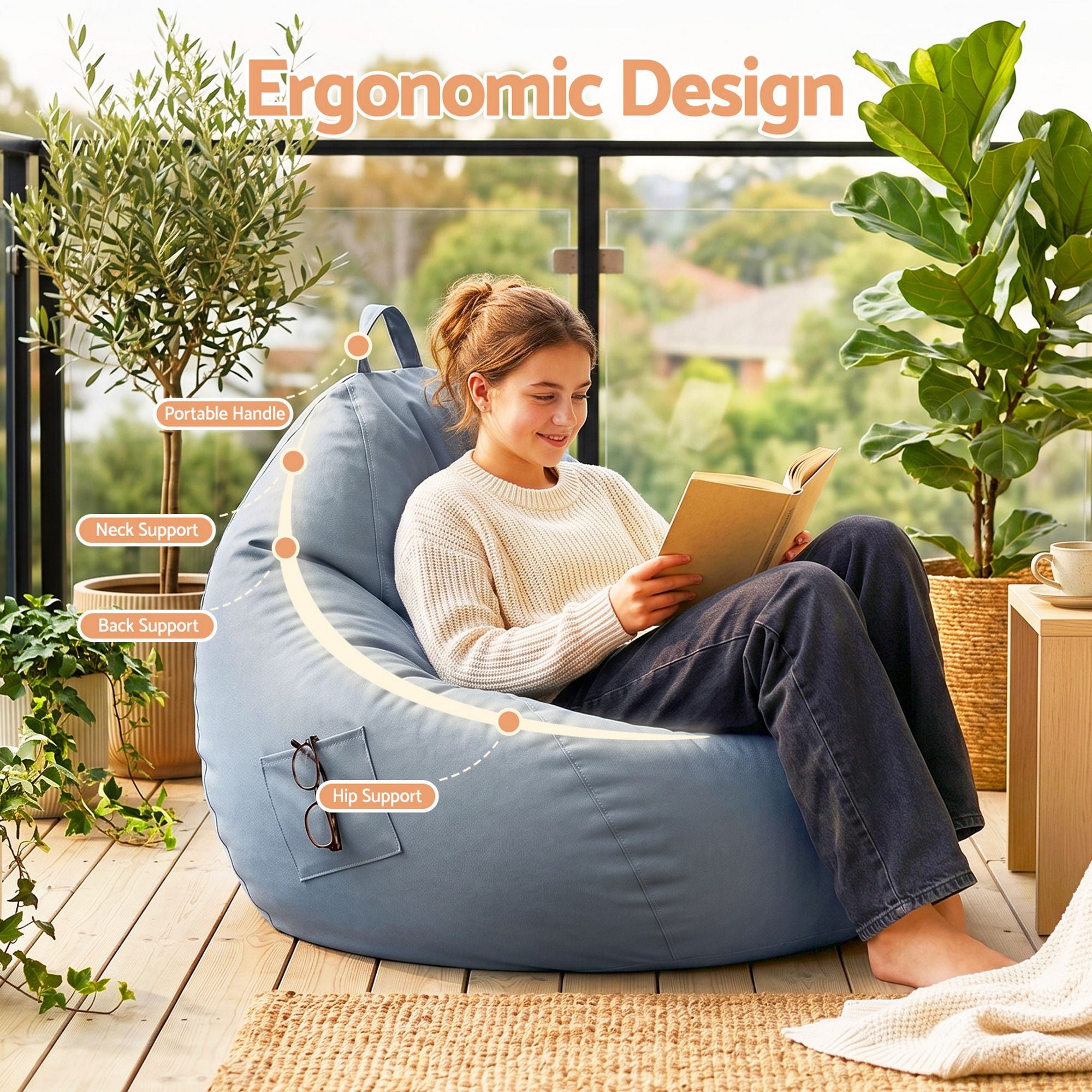 Artiss Outdoor Bean Bag Chair Cover Splash-Proof Stuffable Sofa Cover Grey