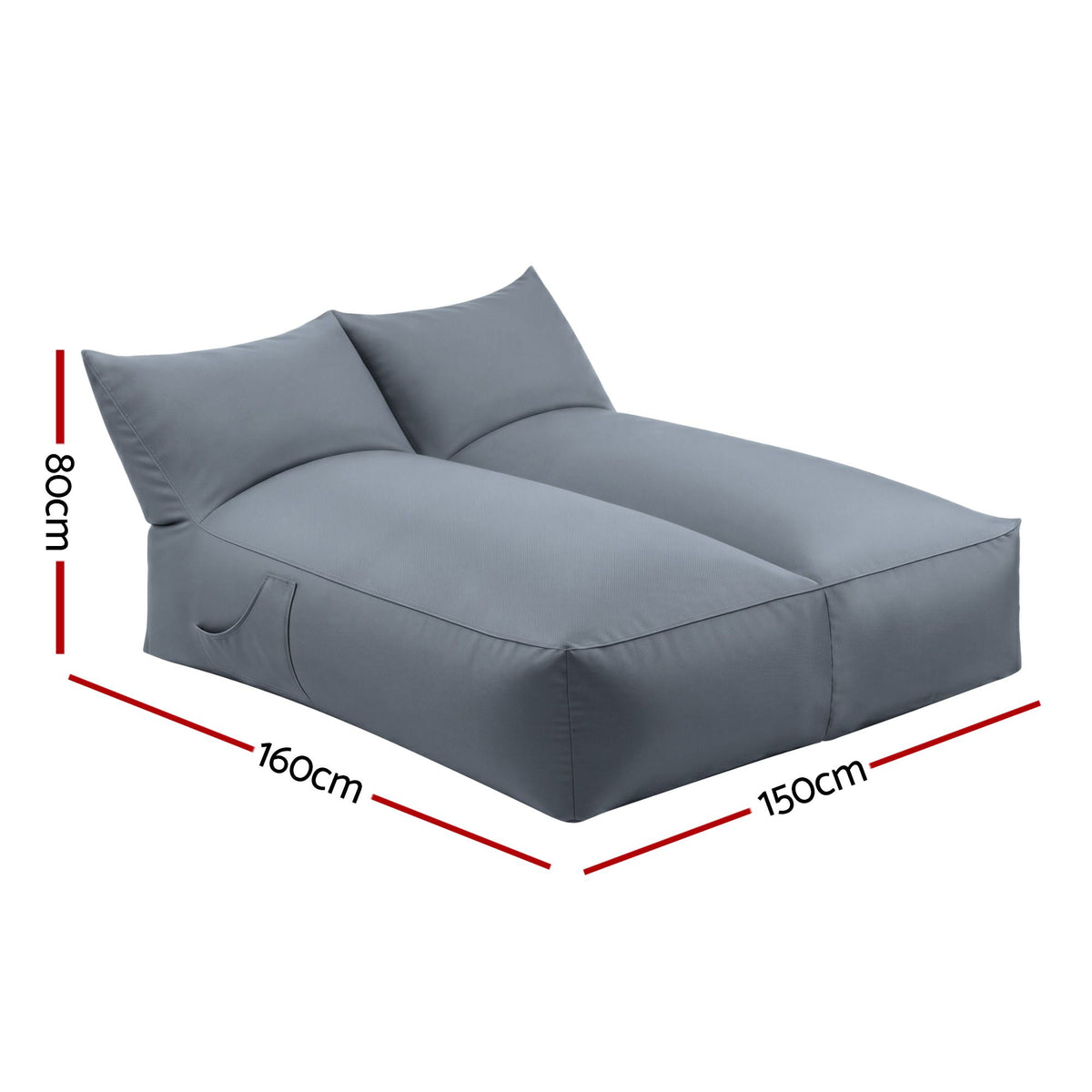 Artiss Outdoor Bean Bag Chair Cover (No Filler) 2 Seater Beanbag Lounge Sofacover Adults, Grey