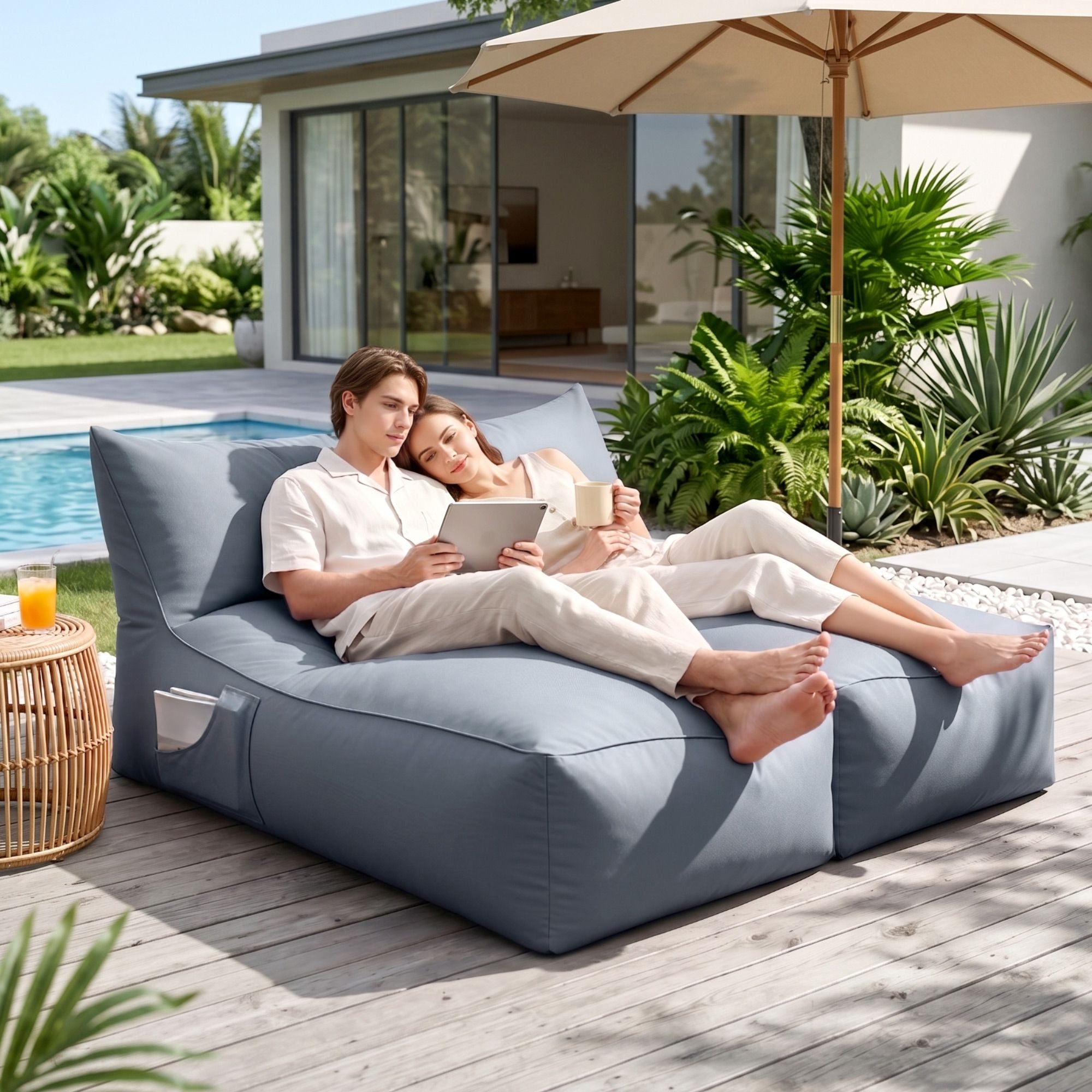 Artiss Outdoor Bean Bag Chair Cover (No Filler) 2 Seater Beanbag Lounge Sofacover Adults, Grey