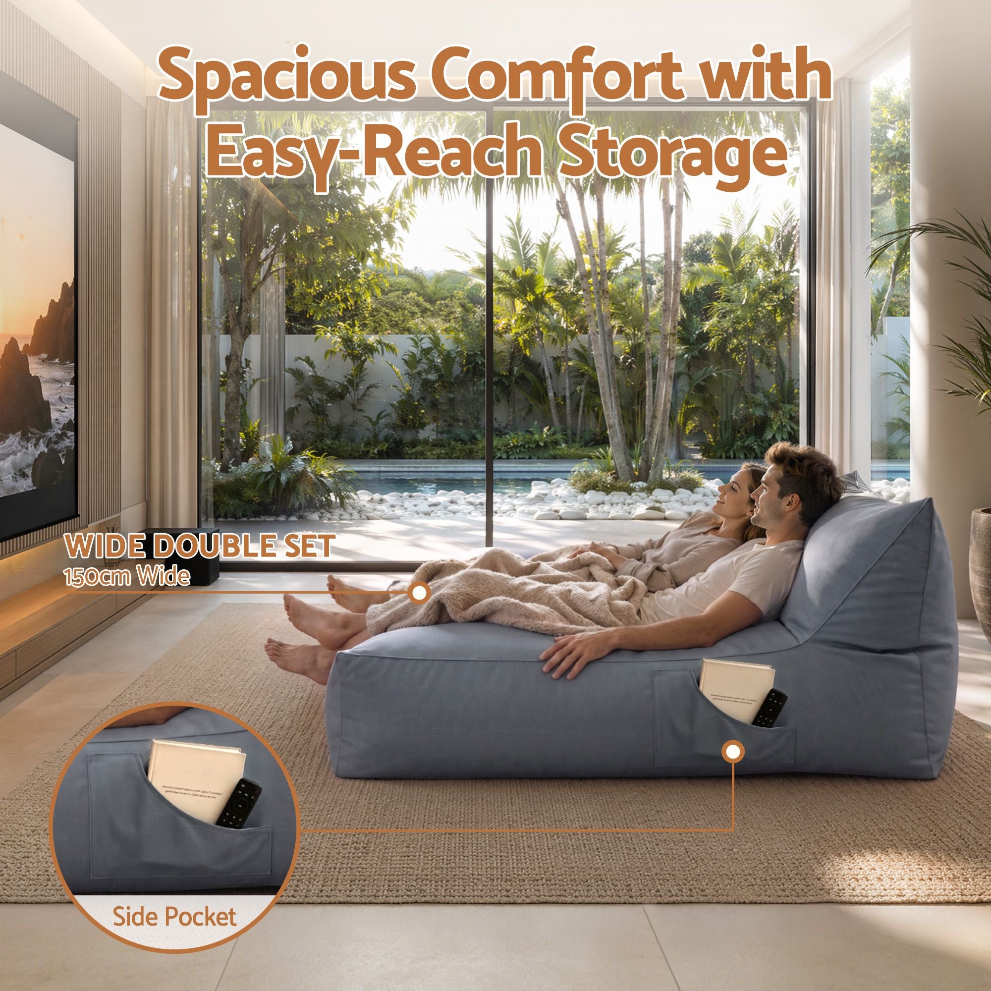Artiss Outdoor Bean Bag Chair Cover (No Filler) 2 Seater Beanbag Lounge Sofacover Adults, Grey