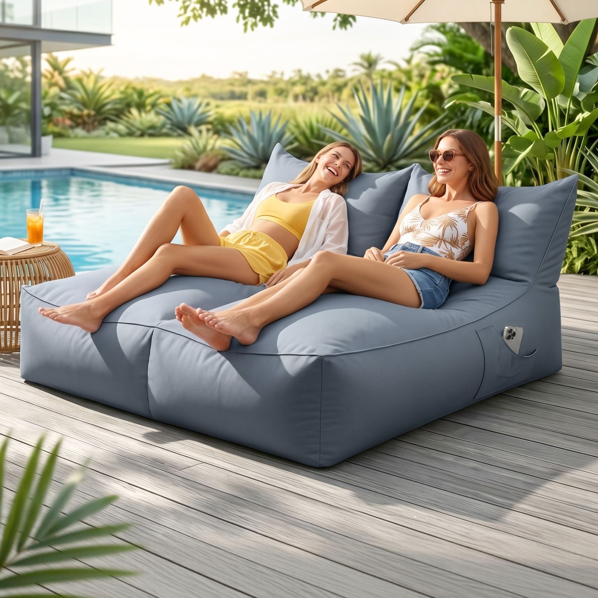 Artiss Outdoor Bean Bag Chair Cover (No Filler) 2 Seater Beanbag Lounge Sofacover Adults, Grey