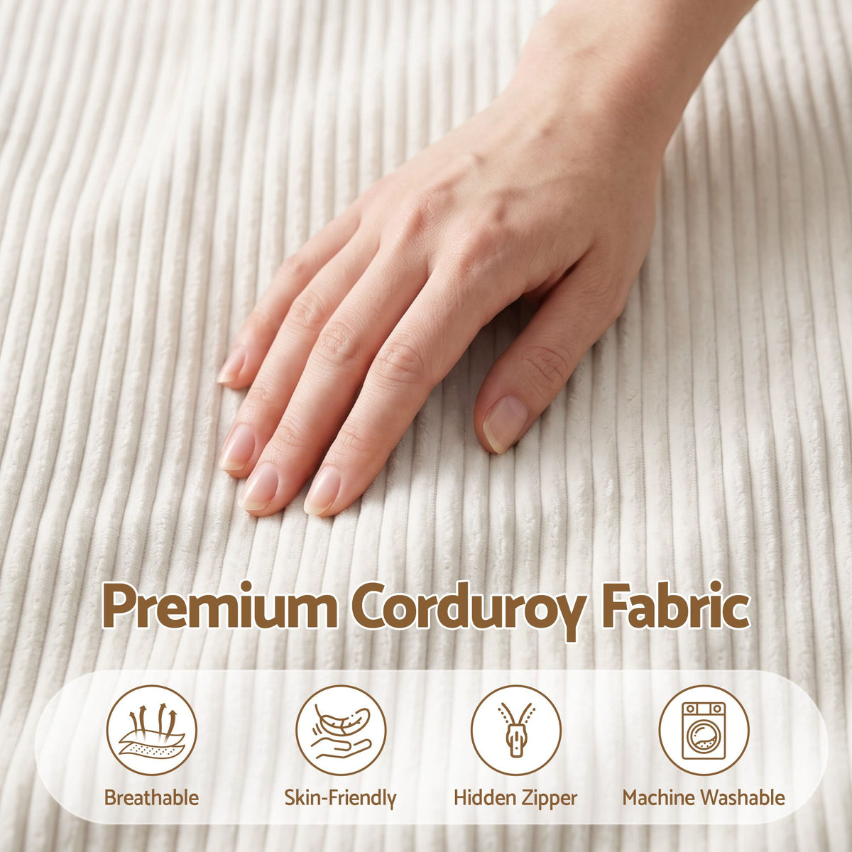 Artiss Bean Bag Chair Cover No Filler Corduroy Washable L-Shaped Beige
