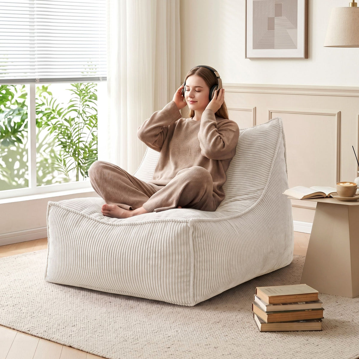 Artiss Bean Bag Chair Cover No Filler Corduroy Washable L-Shaped Beige