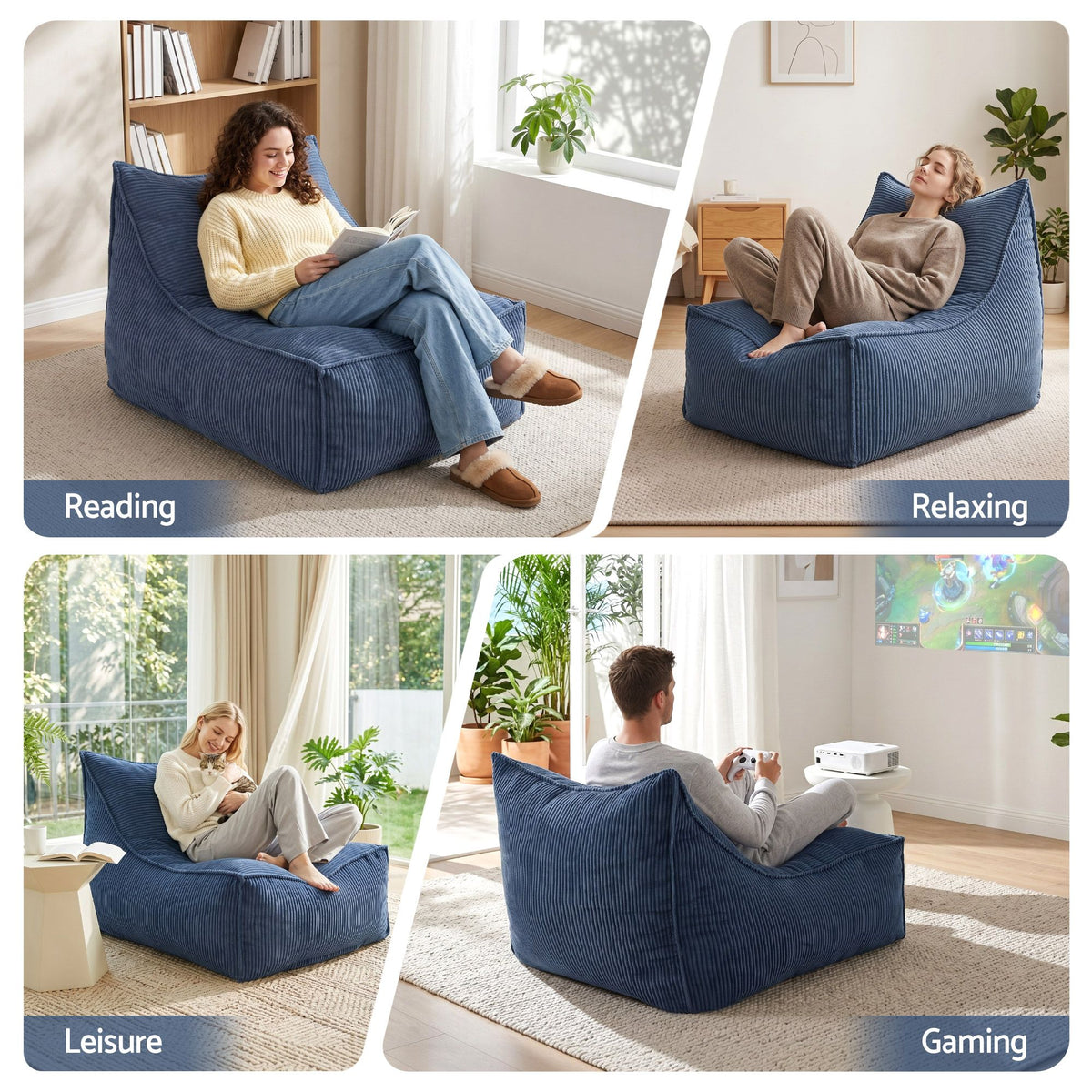 Artiss Bean Bag Chair Cover Soft Corduroy Storage Cover Washable Lazy Sofa Blue