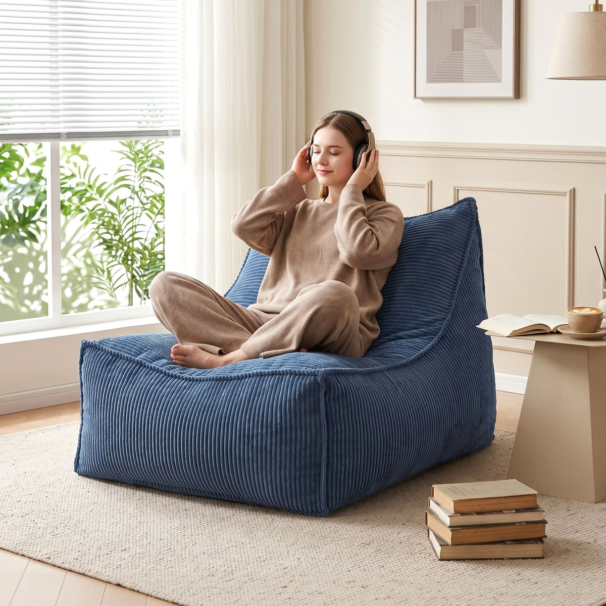 Artiss Bean Bag Chair Cover Soft Corduroy Storage Cover Washable Lazy Sofa Blue