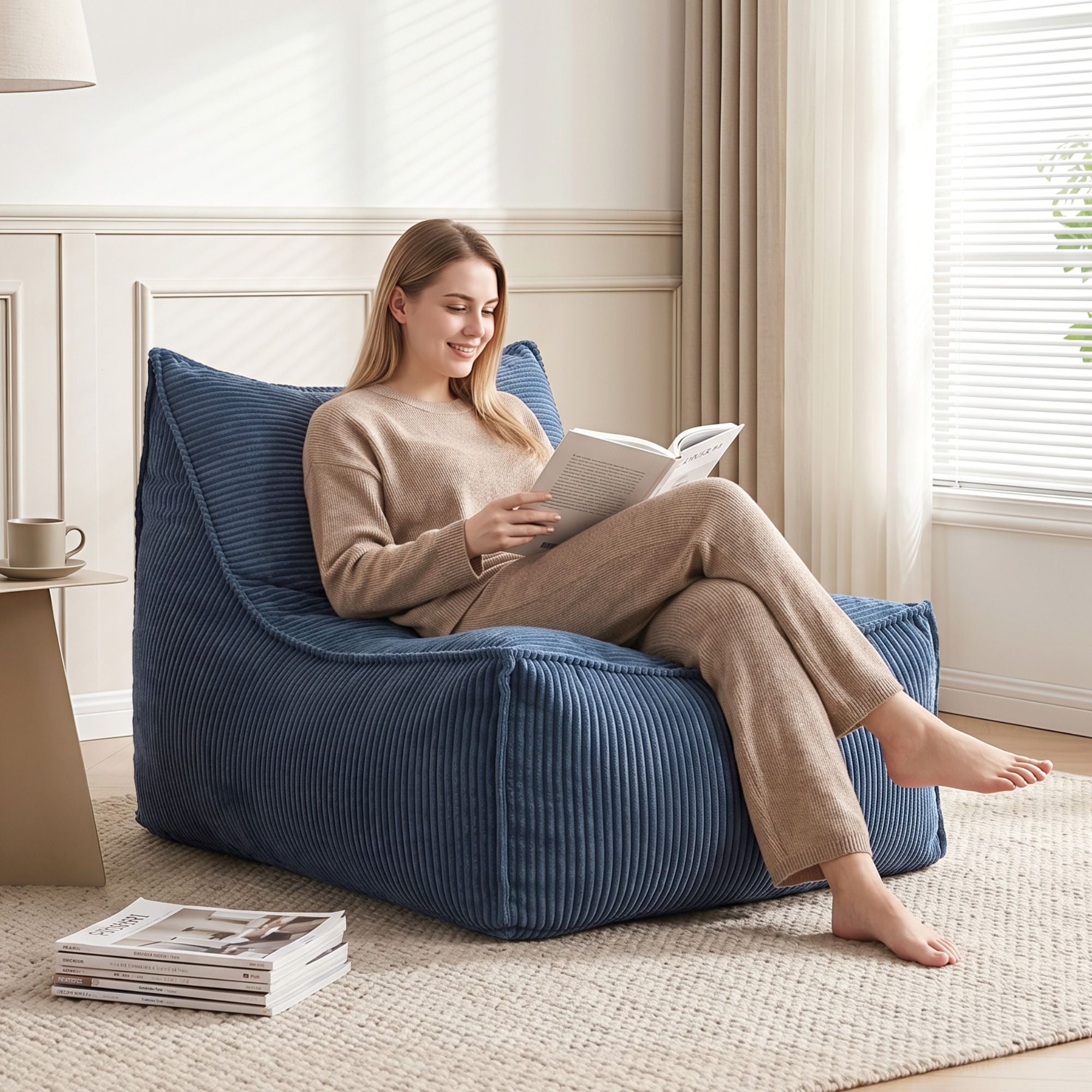 Artiss Bean Bag Chair Cover Soft Corduroy Storage Cover Washable Lazy Sofa Blue