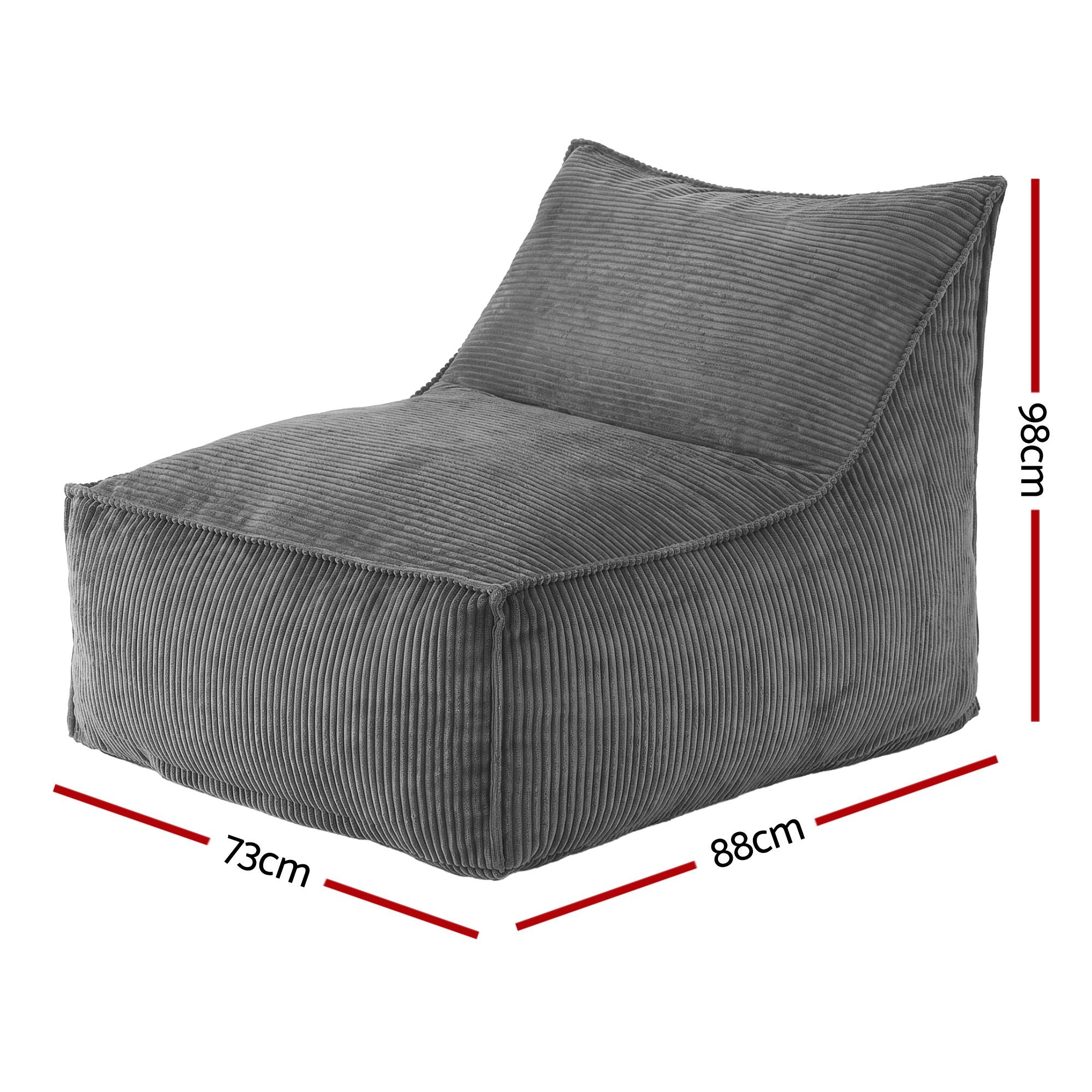 Artiss Bean Bag Chair Cover Soft Corduroy Storage Cover Washable Lazy Sofa Grey