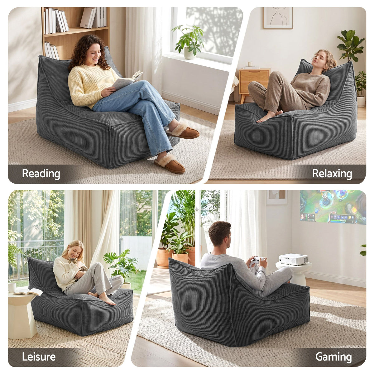 Artiss Bean Bag Chair Cover Soft Corduroy Storage Cover Washable Lazy Sofa Grey