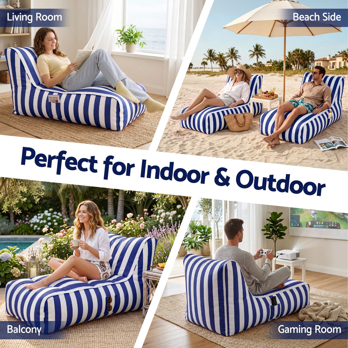 Artiss Outdoor Bean Bag Chair with Filler Splash-Proof Beanbag Lounge DIY Stuffed Animal Storage Bean Bag Washable, Blue
