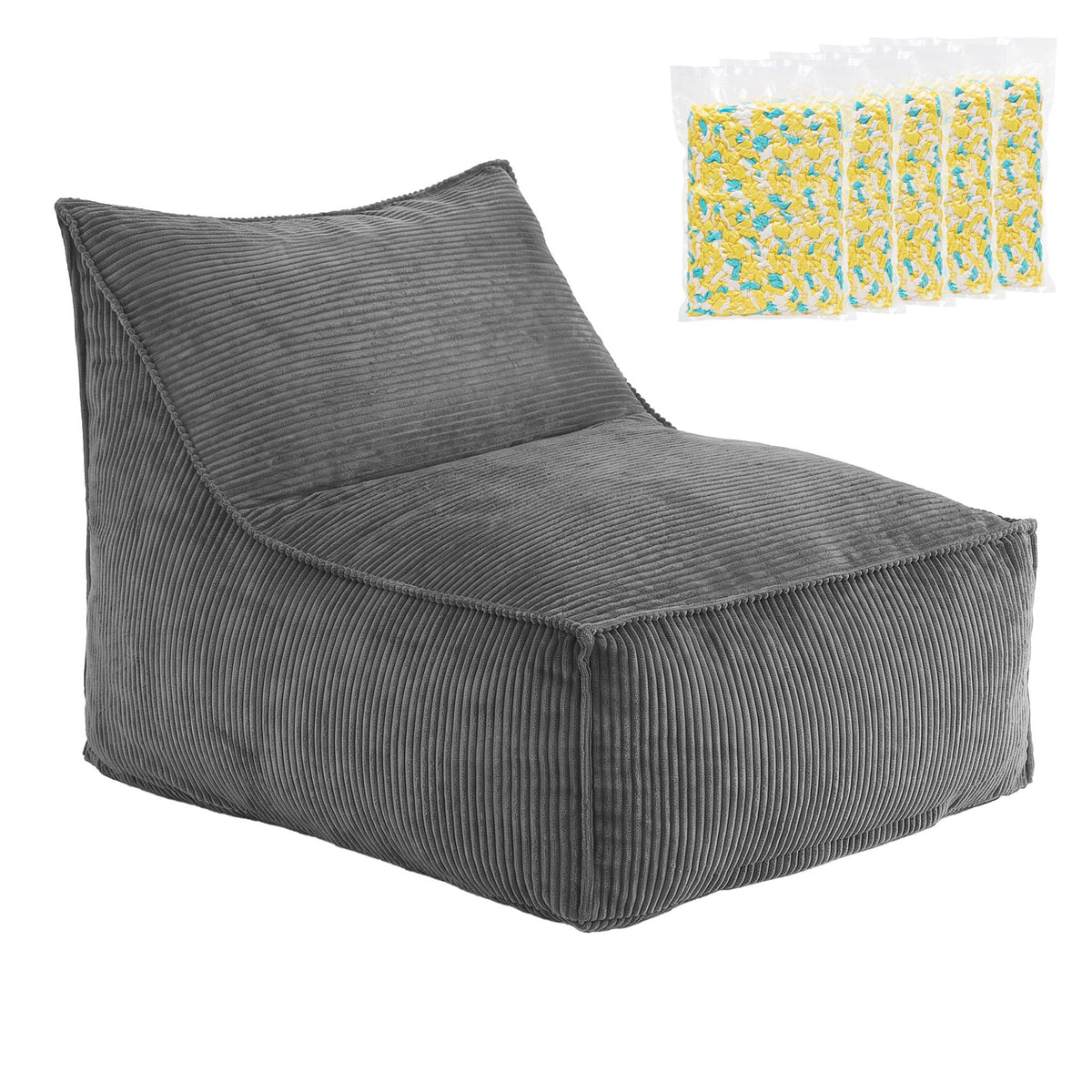 Artiss Bean Bag Chair Cover with Filler Soft Corduroy DIY Stuffed Animal Storage Bean Bag for Adults, Grey