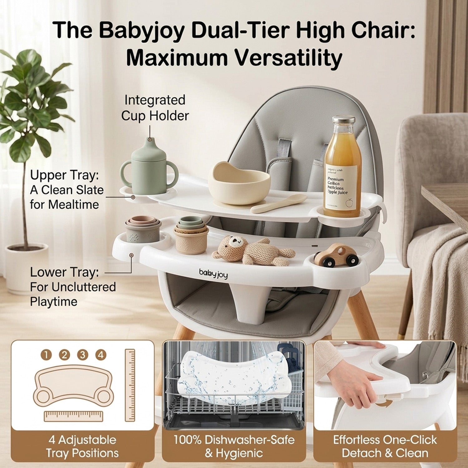 6 in 1 Convertible High Chair Baby Toddler Feeding Table Chair Set Seat
