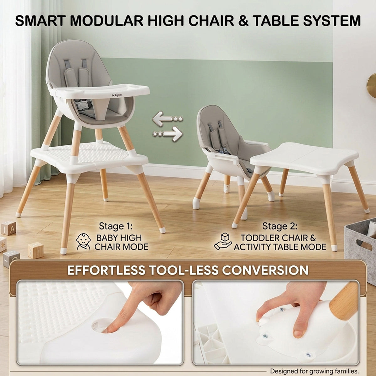 6 in 1 Convertible High Chair Baby Toddler Feeding Table Chair Set Seat