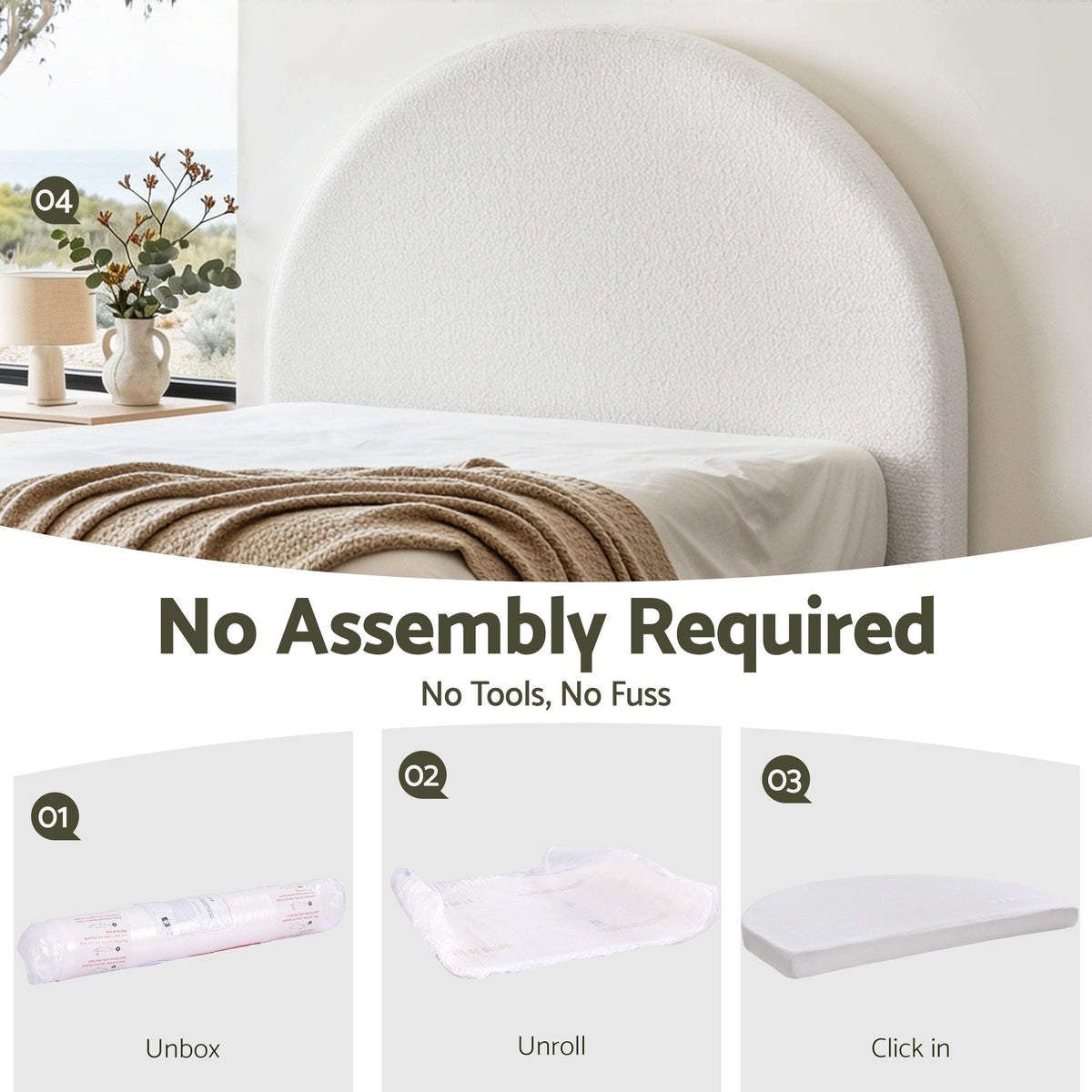 Artiss Double Size Headboard for Bed Frame Boucle Fabric No-Assembly Vacuum Compressed Soft Backrest with Removable Washable Cover 154cm Wide