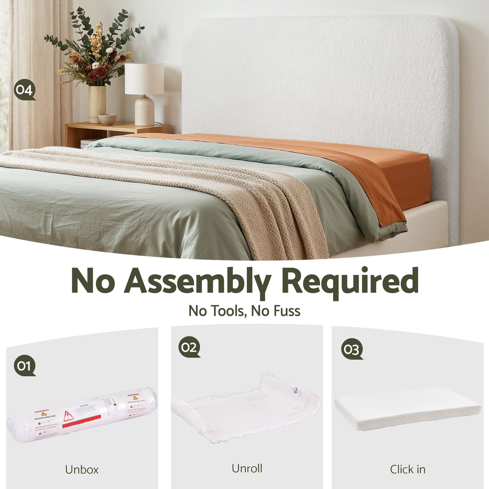 Artiss Double Headboard for Bed Frame Boucle Fabric No-Assembly Vacuum Compressed Soft Backrest with Removable Washable Cover 155cm Wide