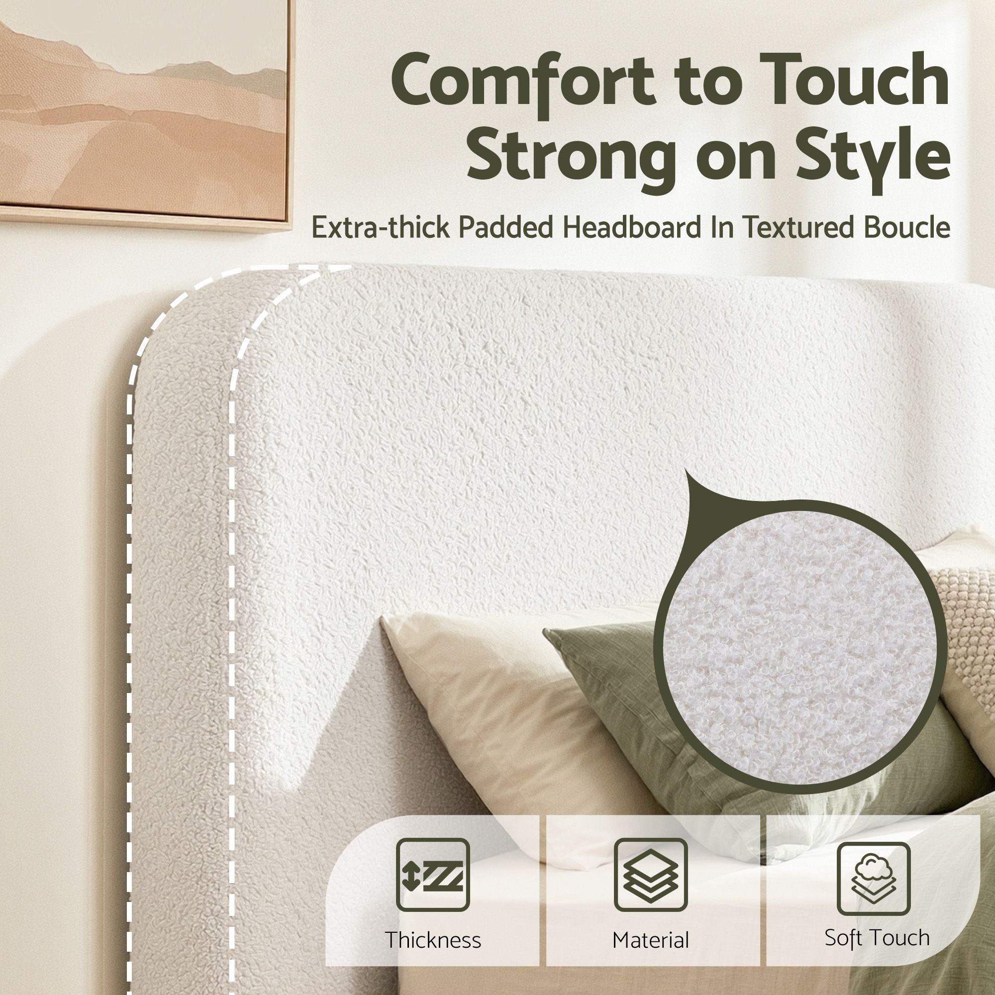 Artiss Double Headboard for Bed Frame Boucle Fabric No-Assembly Vacuum Compressed Soft Backrest with Removable Washable Cover 155cm Wide