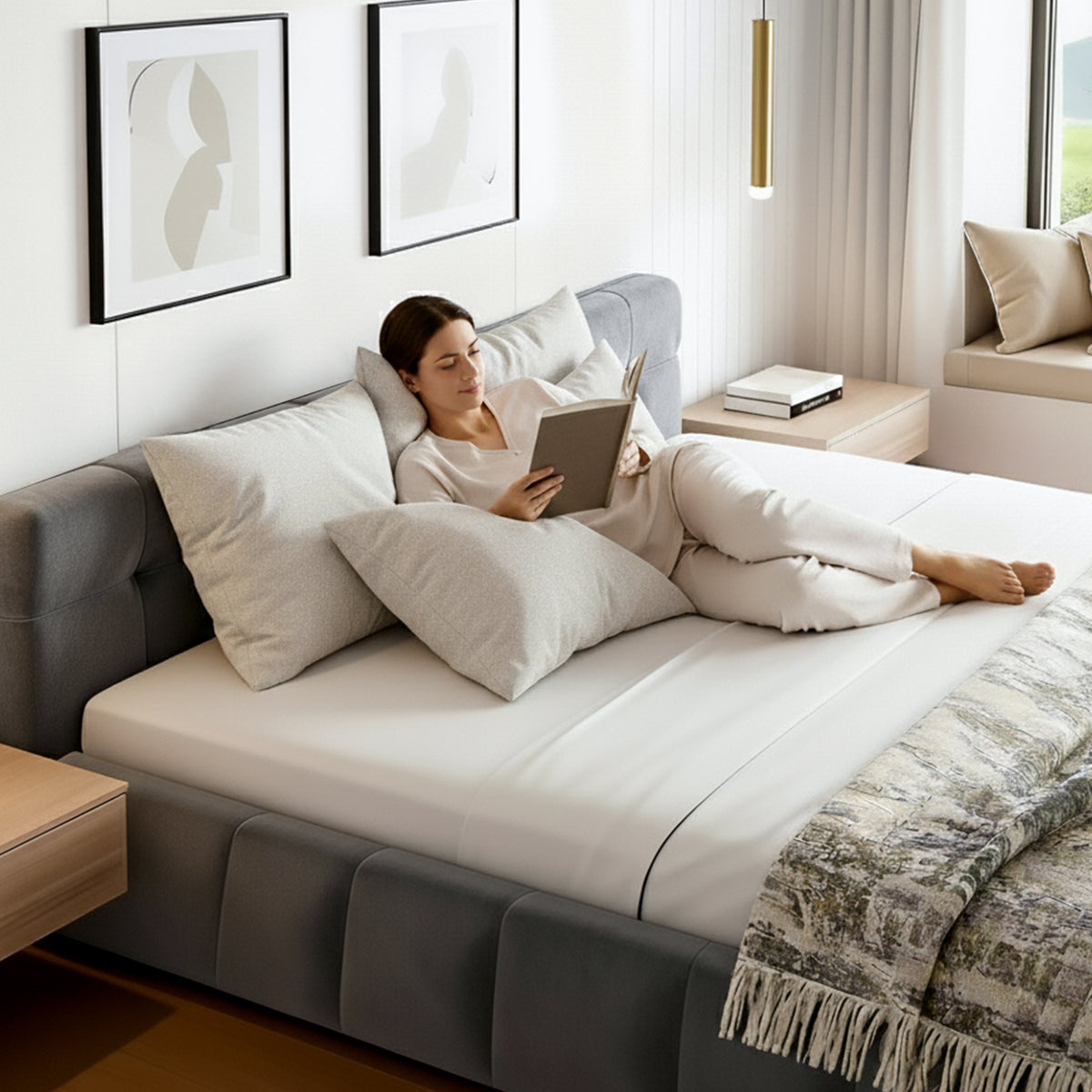 Artiss King Size Bed Frame Plush Soft Headboard Velvet Platform Base for Modern Bedrooms Grey