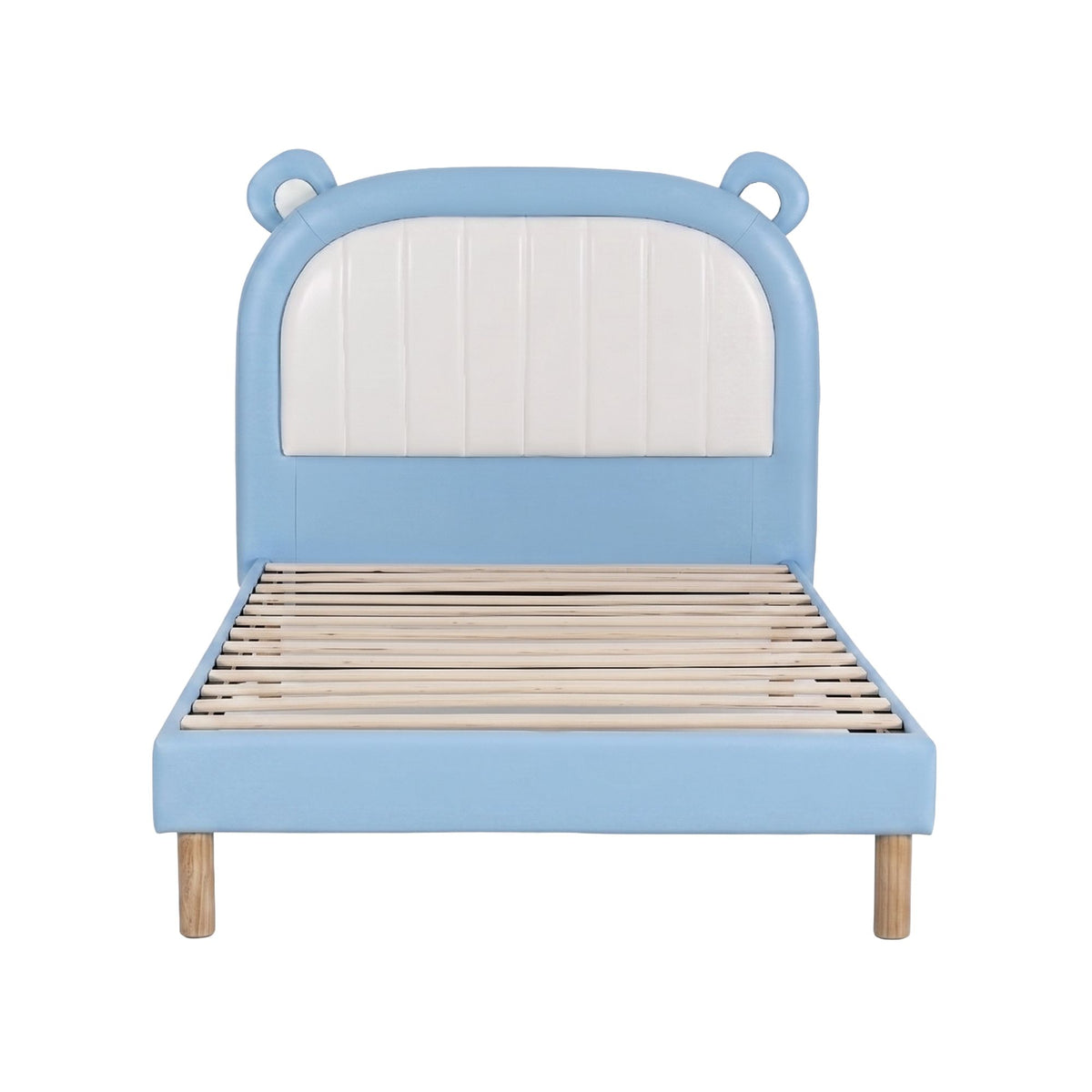 Artiss Kids King Single Bed Frame Bear Headboard Waterproof Leather Bed Blue