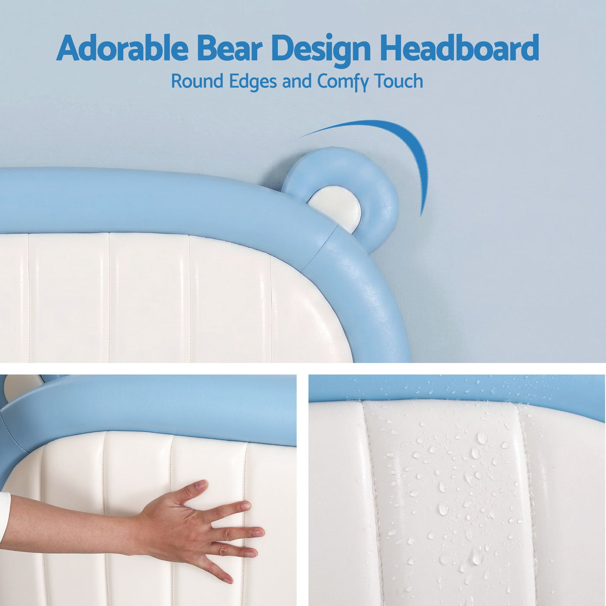 Artiss Kids King Single Bed Frame Bear Headboard Waterproof Leather Bed Blue
