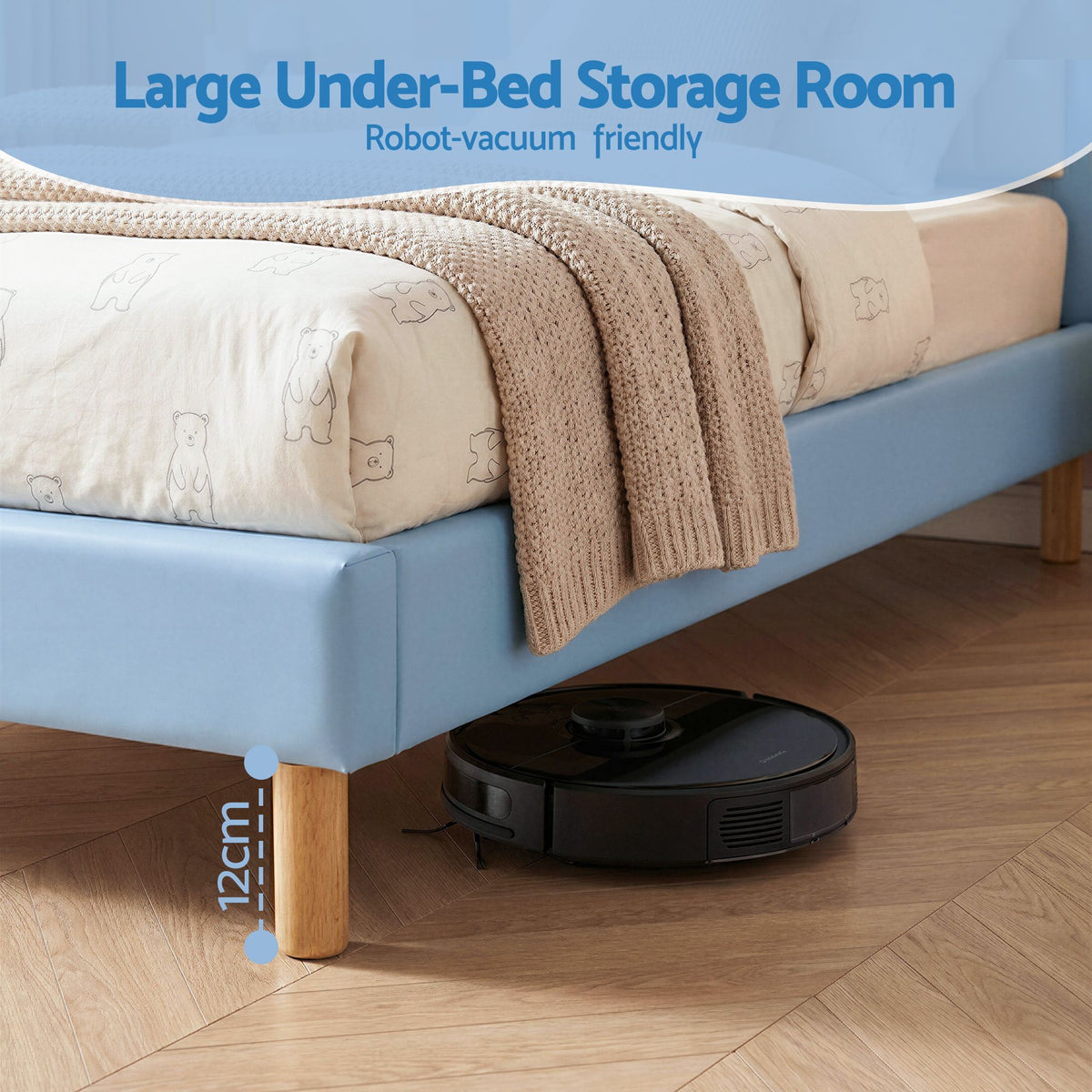 Artiss Kids King Single Bed Frame Bear Headboard Waterproof Leather Bed Blue