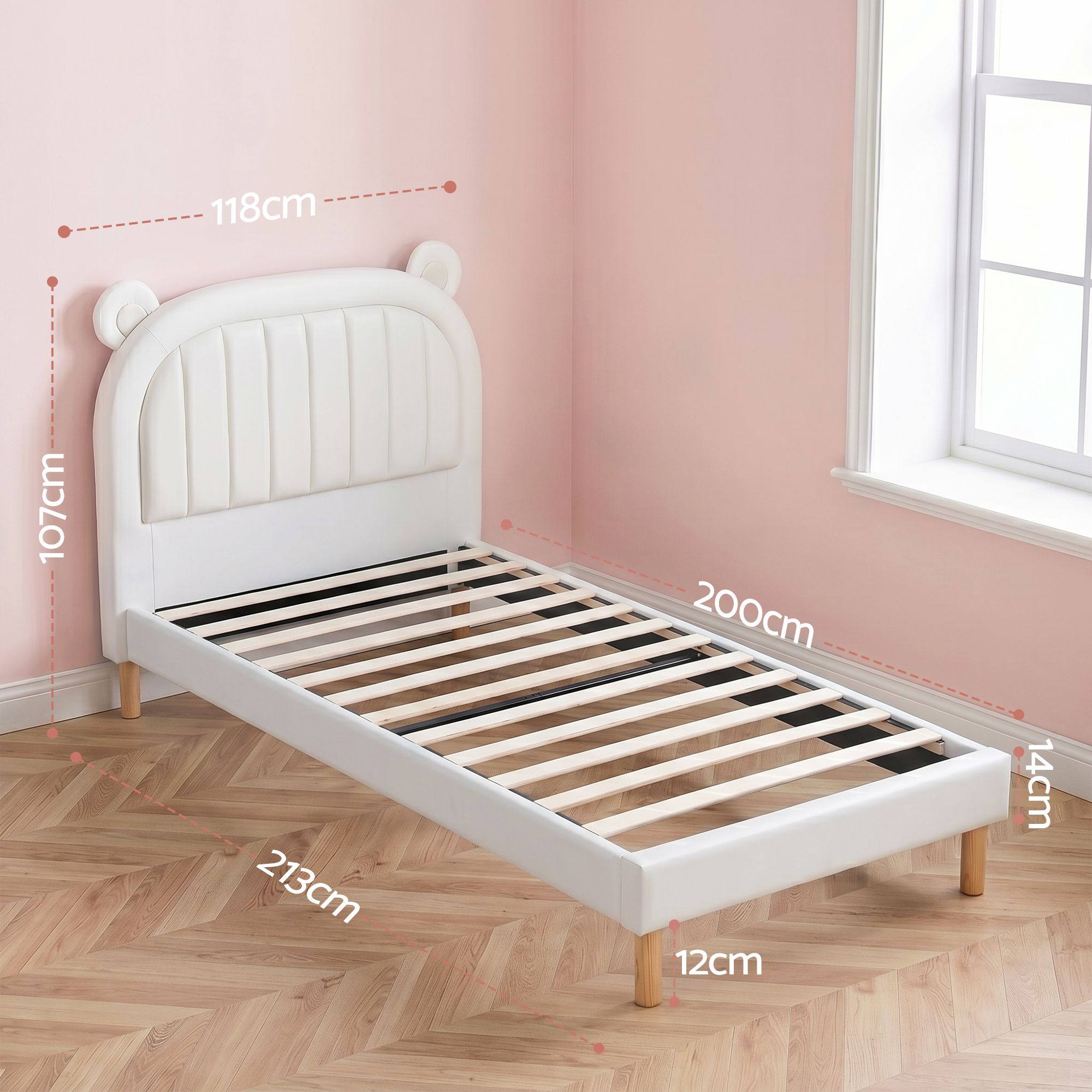 Artiss Kids King Single Bed Frame Upholstered Leather Bear Ears Headboard Bed