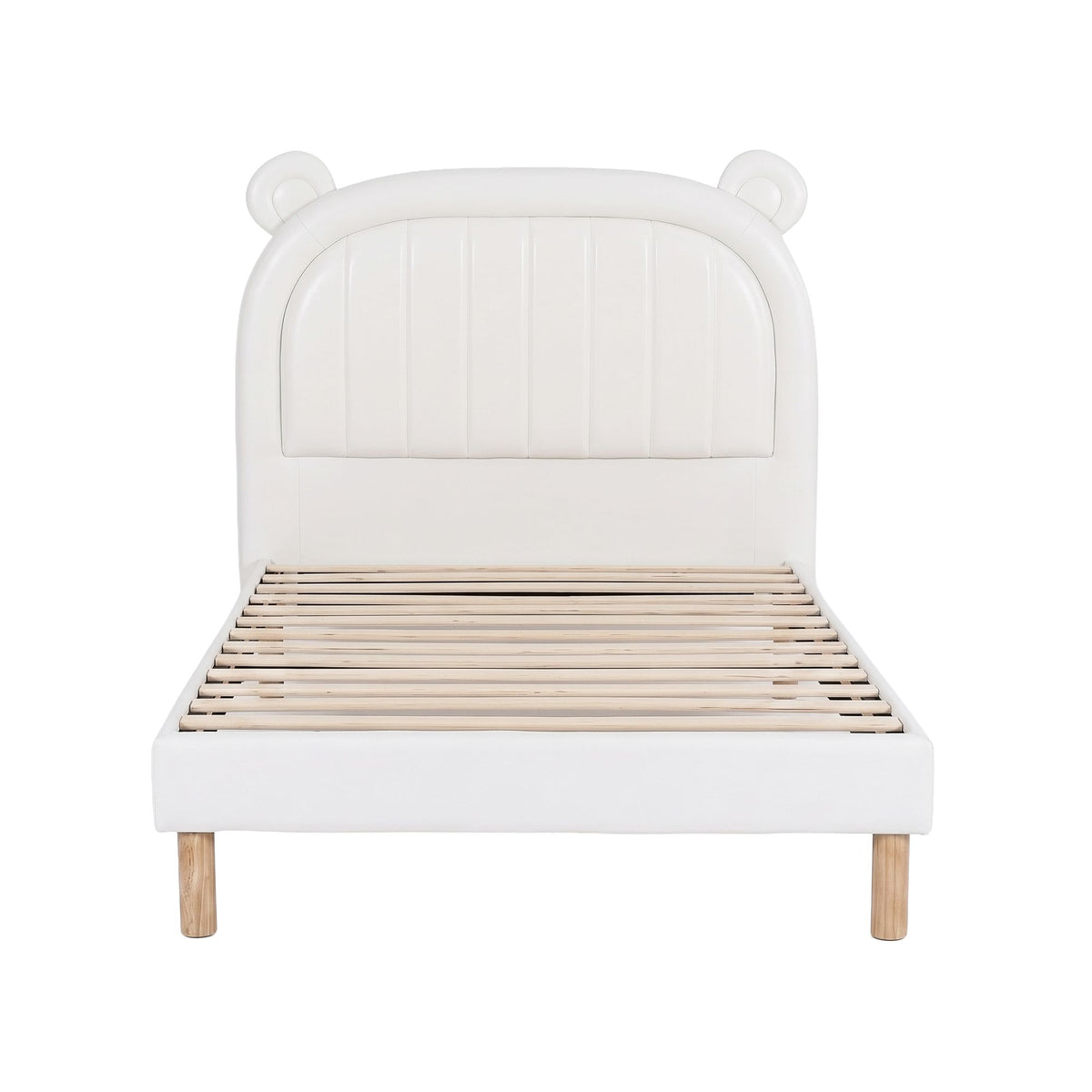 Artiss Kids King Single Bed Frame Upholstered Leather Bear Ears Headboard Bed
