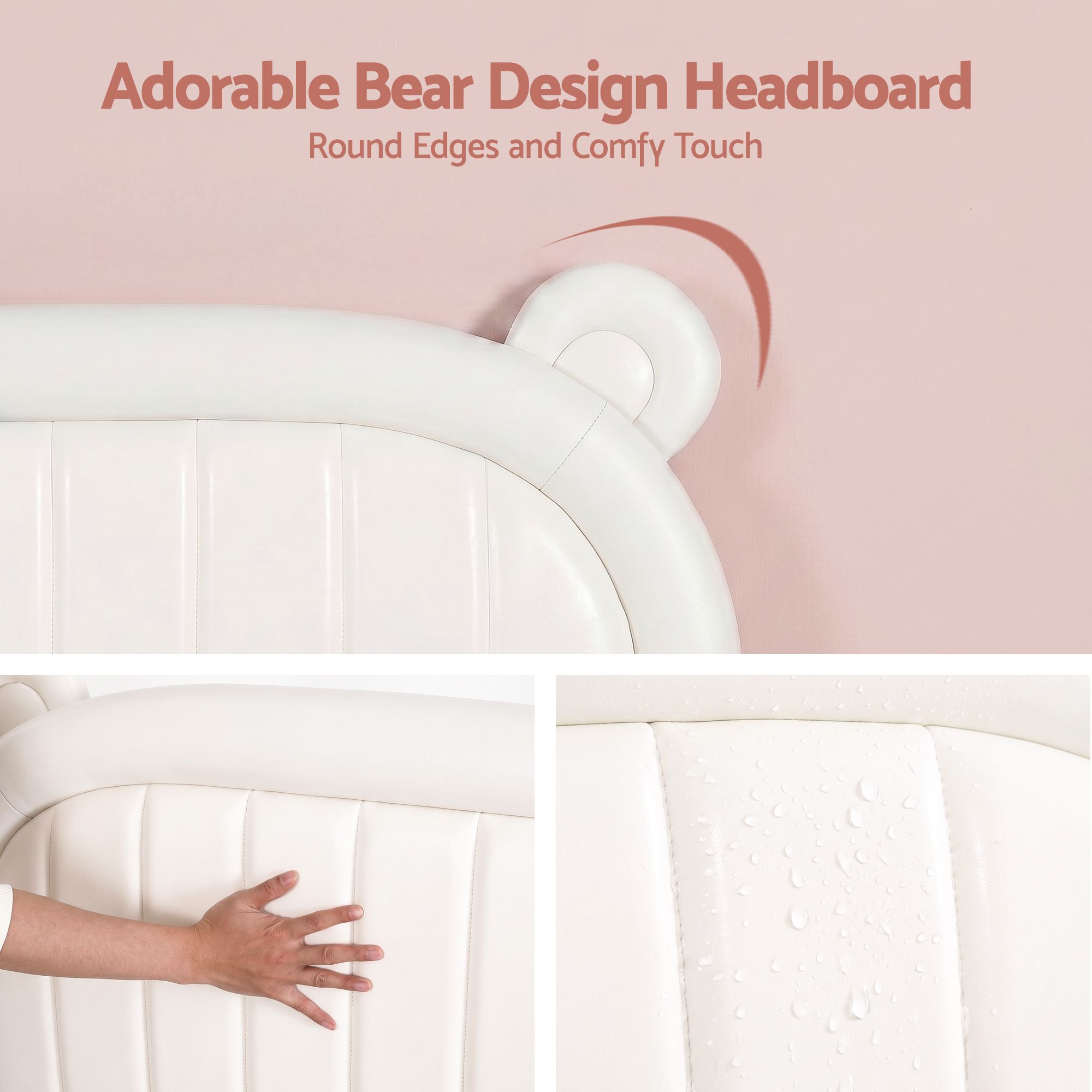 Artiss Kids King Single Bed Frame Upholstered Leather Bear Ears Headboard Bed