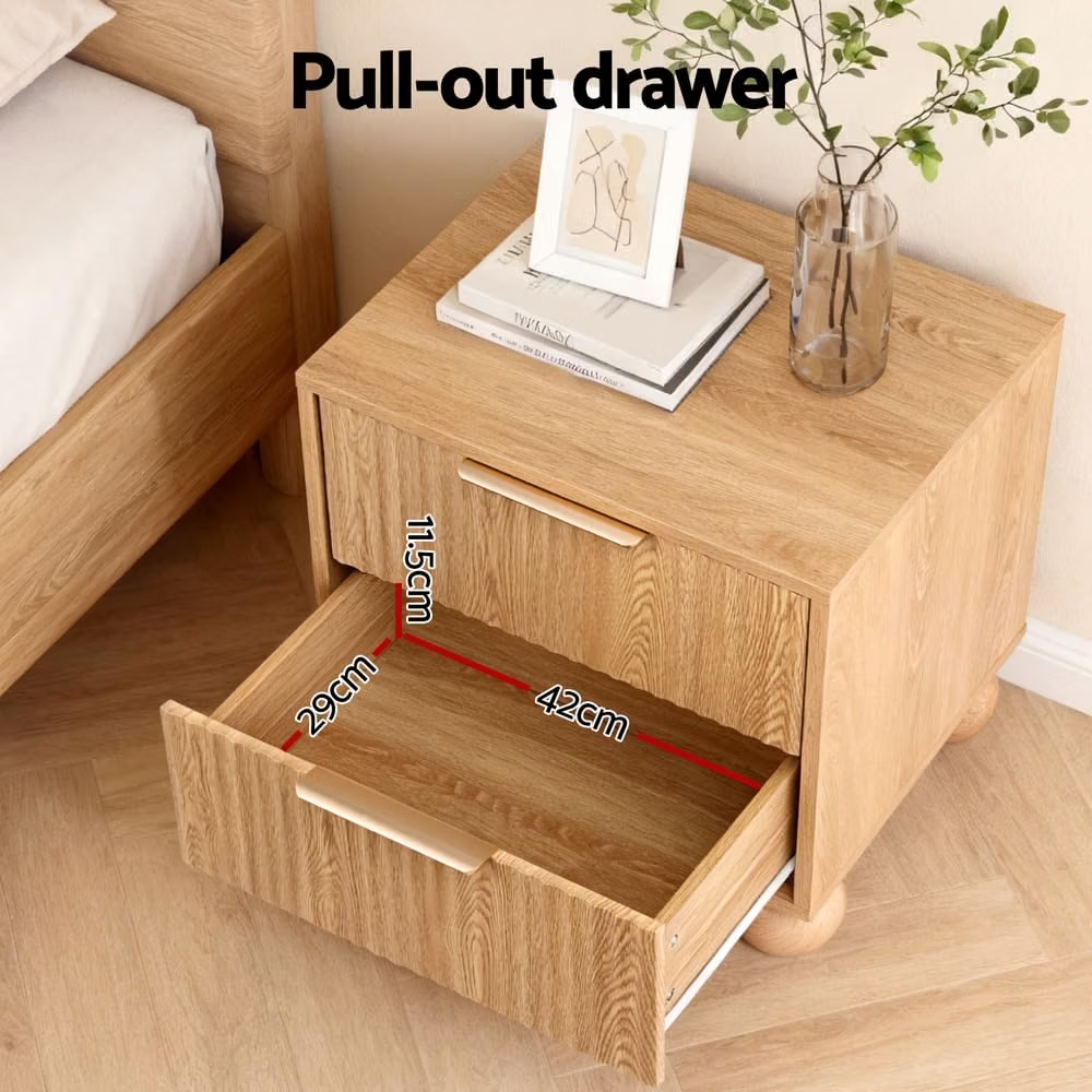 Artiss Queen Bed Frame 2 Bedside Table Set Boucle Platform Rubberwood