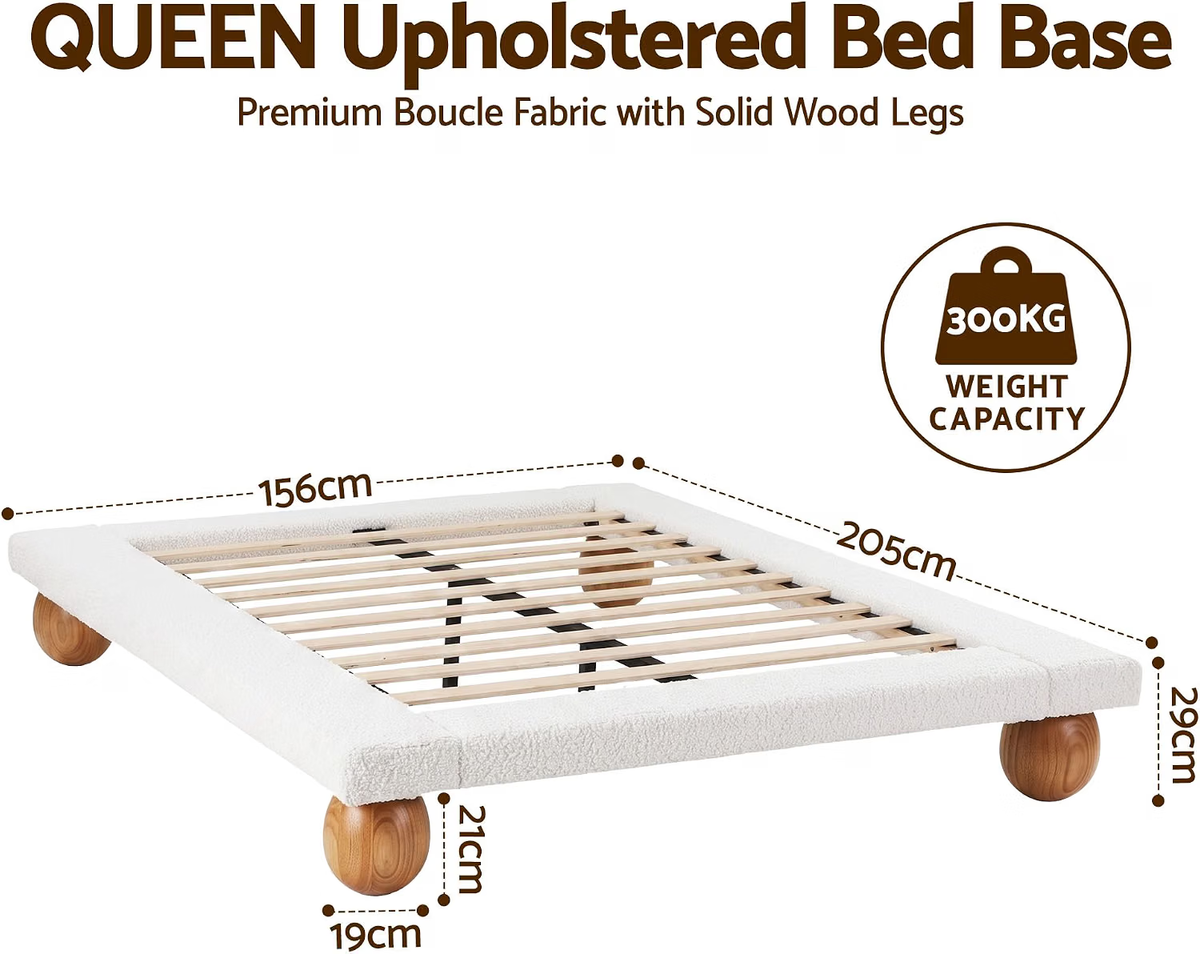 Artiss Queen Bed Frame 2 Chest of Drawers Boucle Platform Rubberwood
