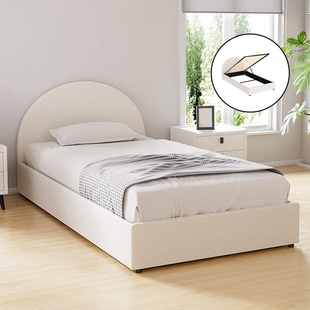 Artiss Bed Frame Gas Lift Strorage Beds Base Platform Boucle Fabric King Single ELLA