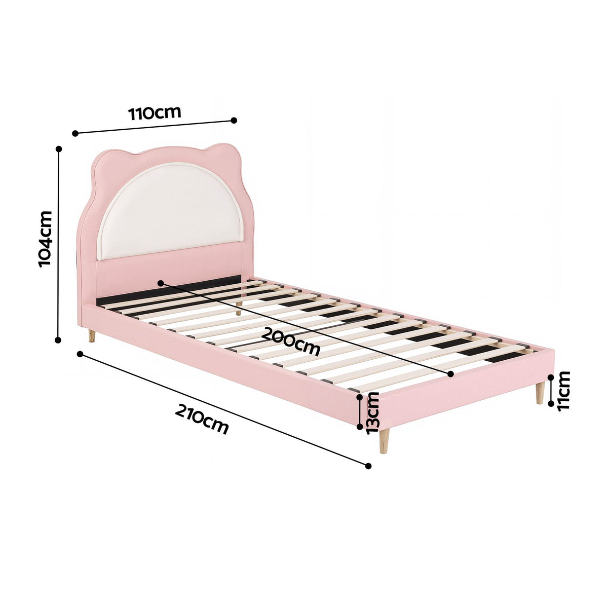 Artiss King Single Pink Kids Bed Frame for Girls Bedroom Cute Animal Upholstered