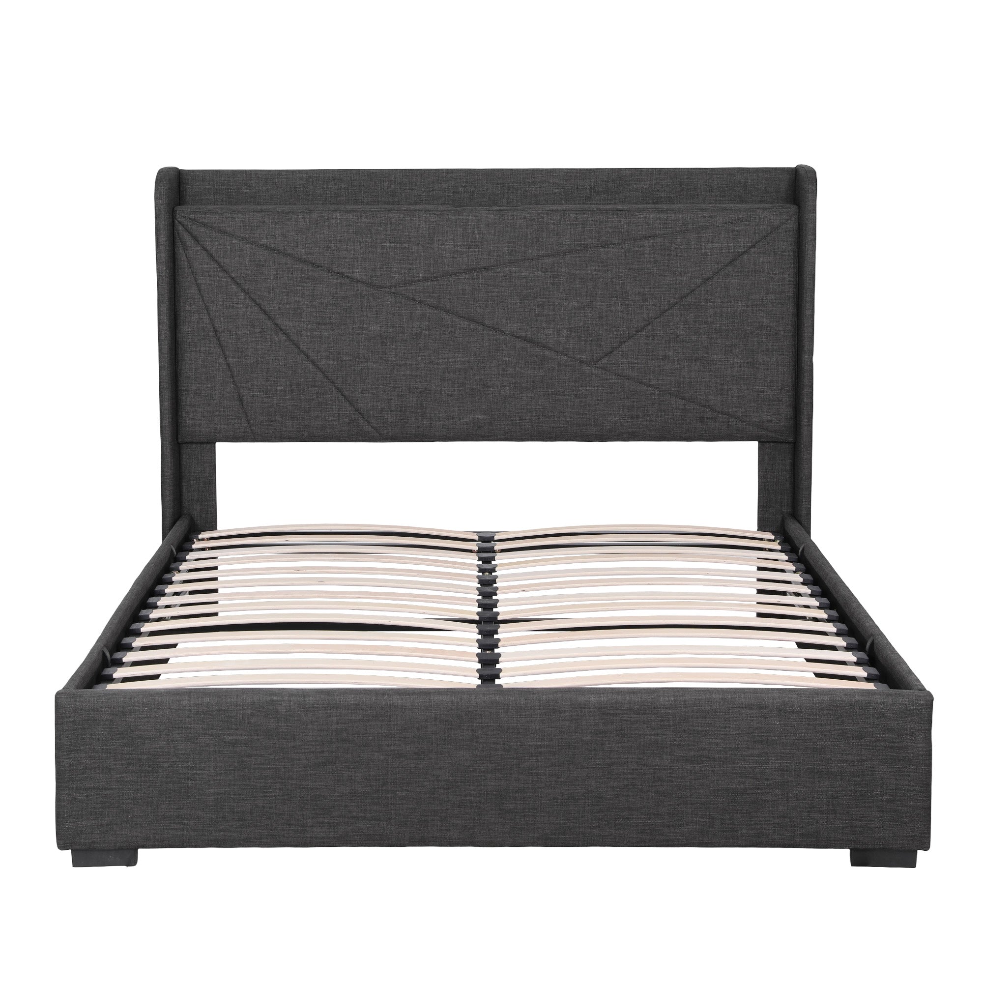 Artiss Double Bed Frame Gas Lift Storage Bed with Charging Ports Upholstered Headboard Charcoal Grey