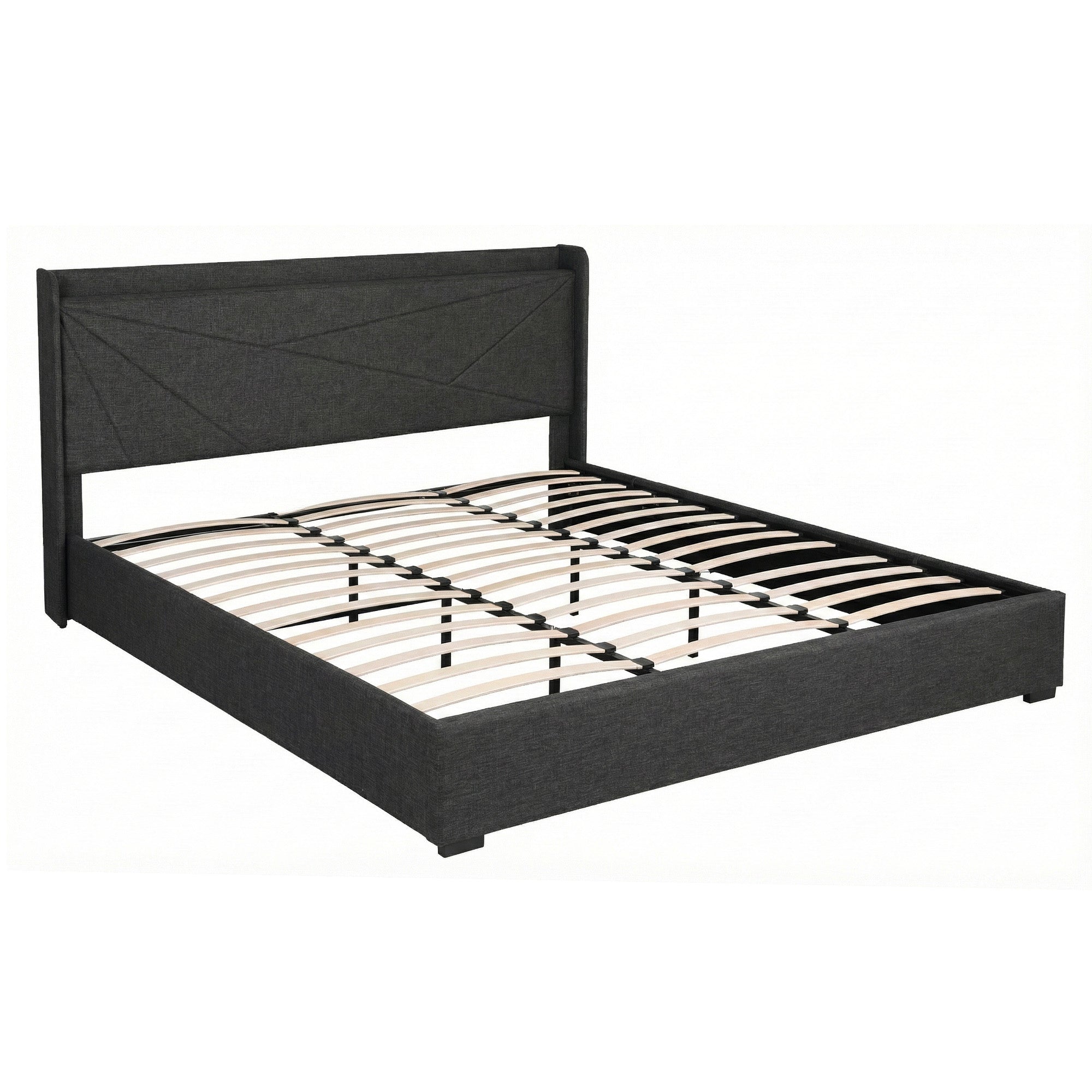 Artiss King Bed Frame Gas Lift Storage Bed with Charging Ports Upholstered Headboard Charcoal Grey