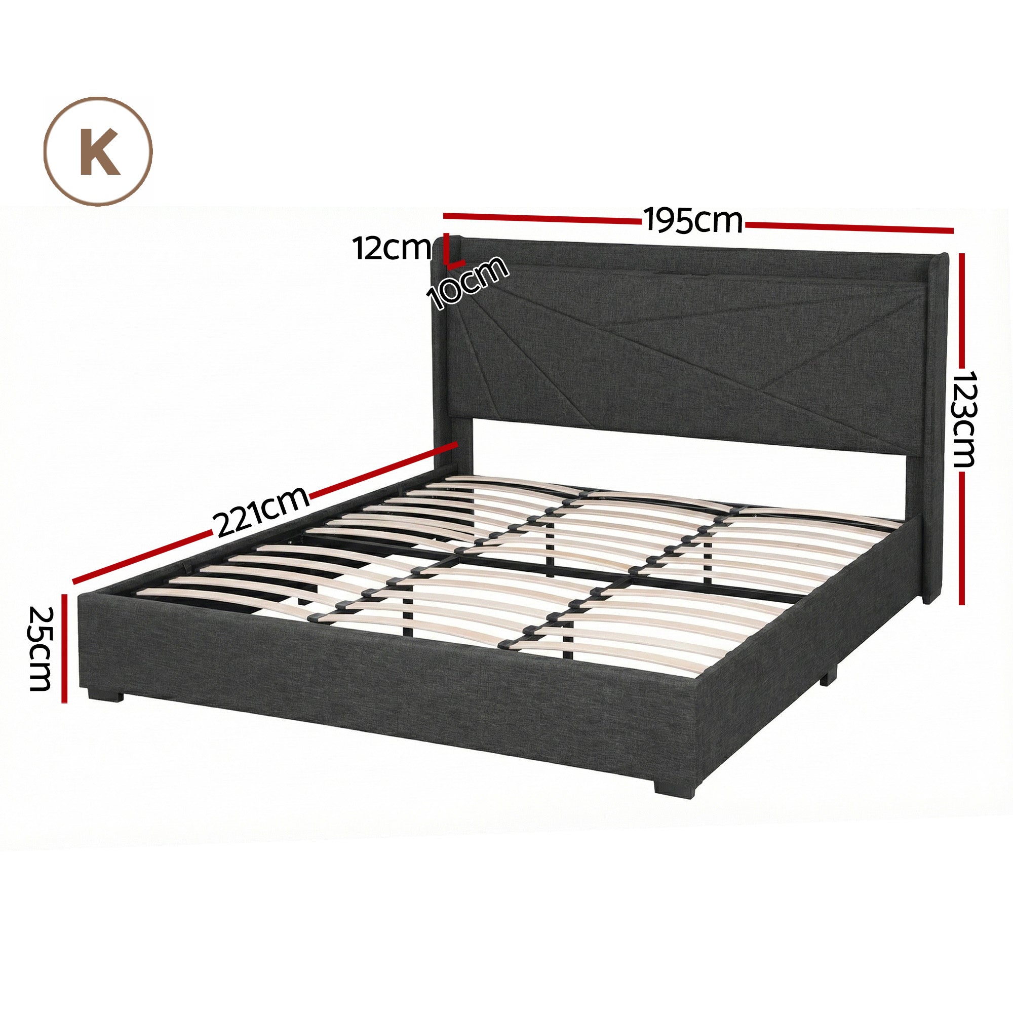 Artiss King Bed Frame Gas Lift Storage Bed with Charging Ports Upholstered Headboard Charcoal Grey