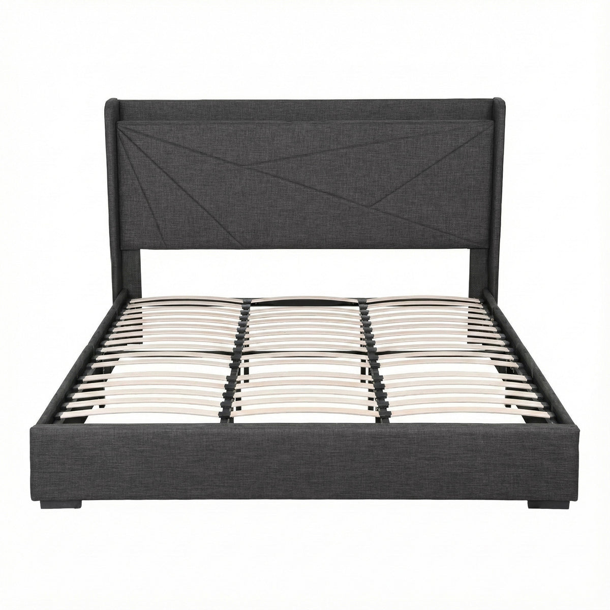 Artiss King Bed Frame Gas Lift Storage Bed with Charging Ports Upholstered Headboard Charcoal Grey
