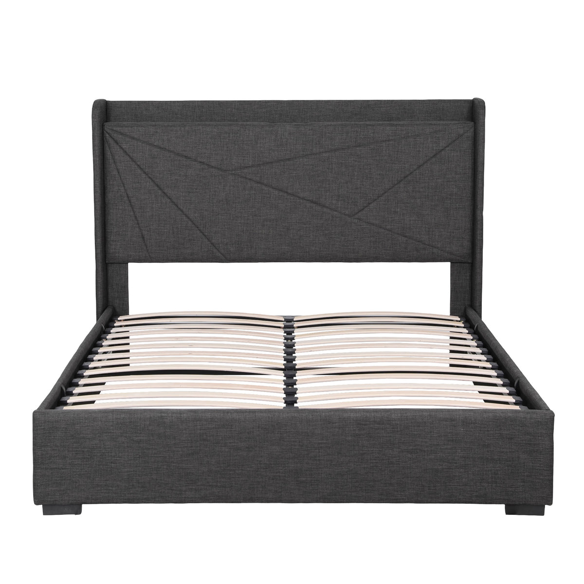 Artiss Queen Bed Frame Gas Lift Storage Bed with Charging Ports Upholstered Headboard Charcoal Grey