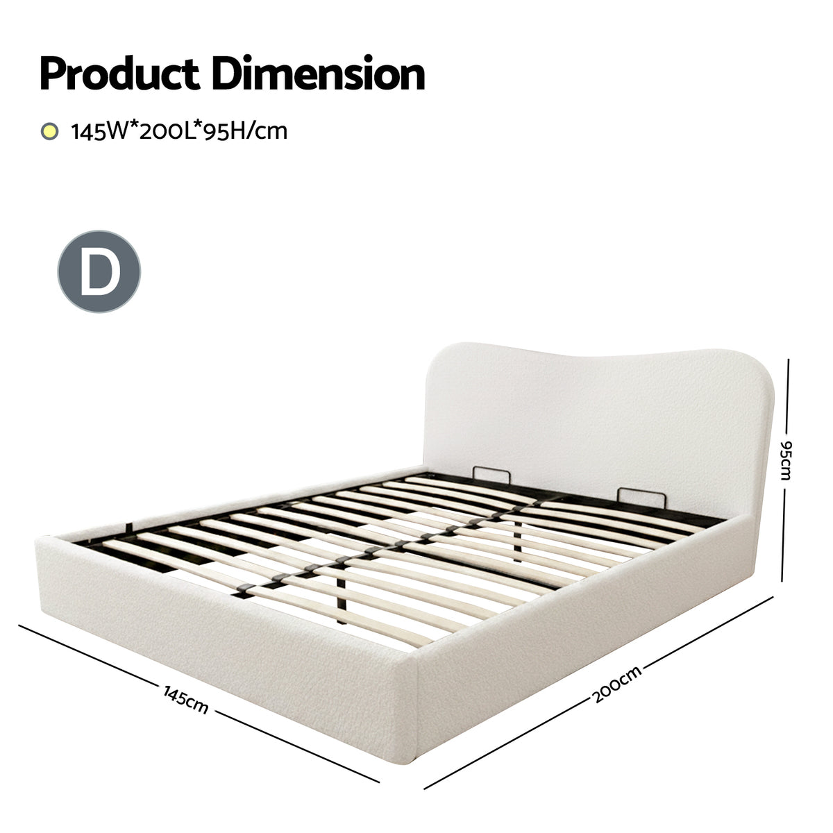 Artiss Double Bed Frame with Gaslift Storage Wooden Platform Mattress Base Boucle Upholstered White