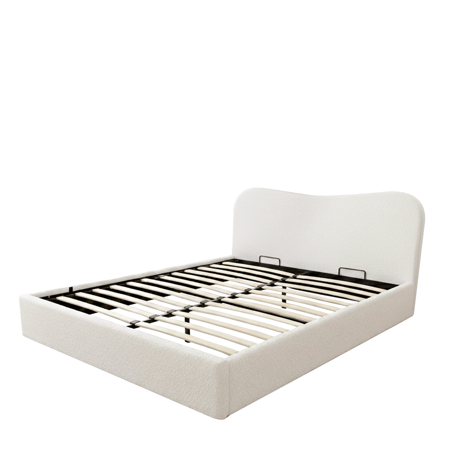 Artiss Double Bed Frame with Gaslift Storage Wooden Platform Mattress Base Boucle Upholstered White