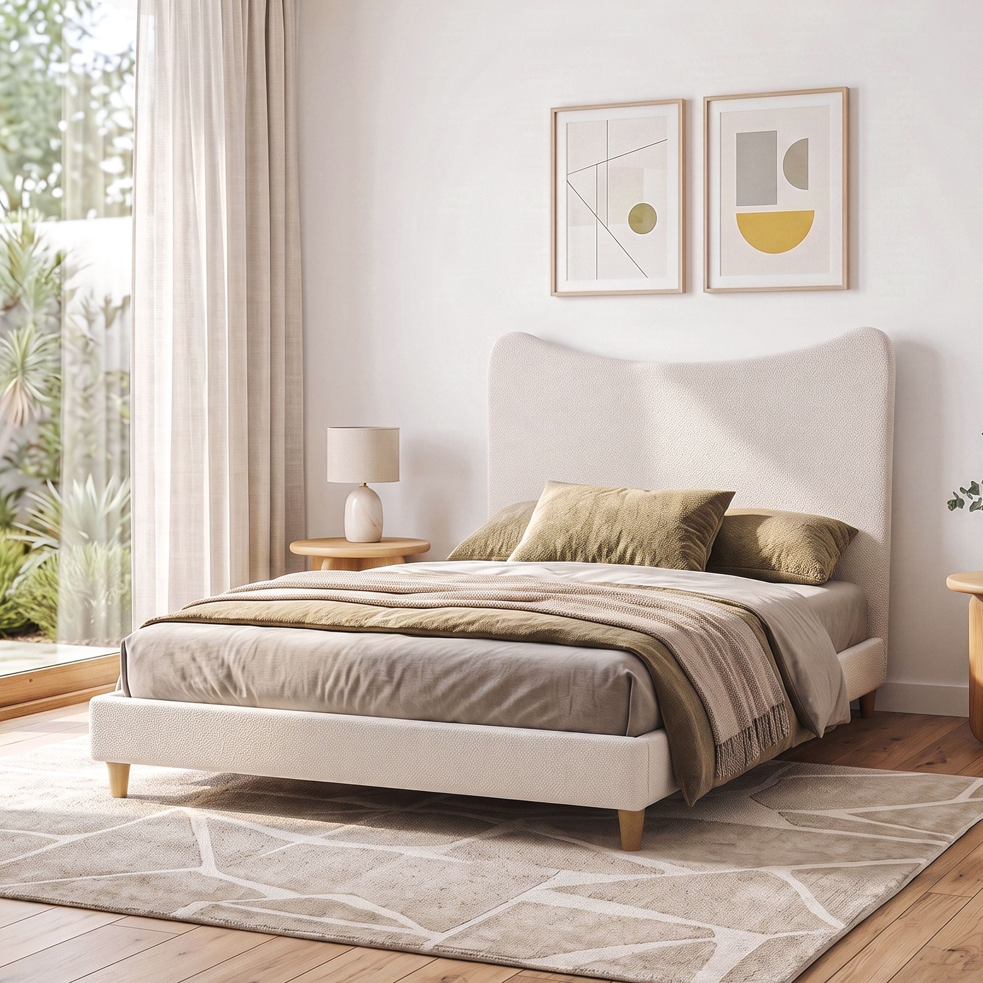 Artiss Double Bed Frame with Boucle Headboard with 300kg Capacity Beige