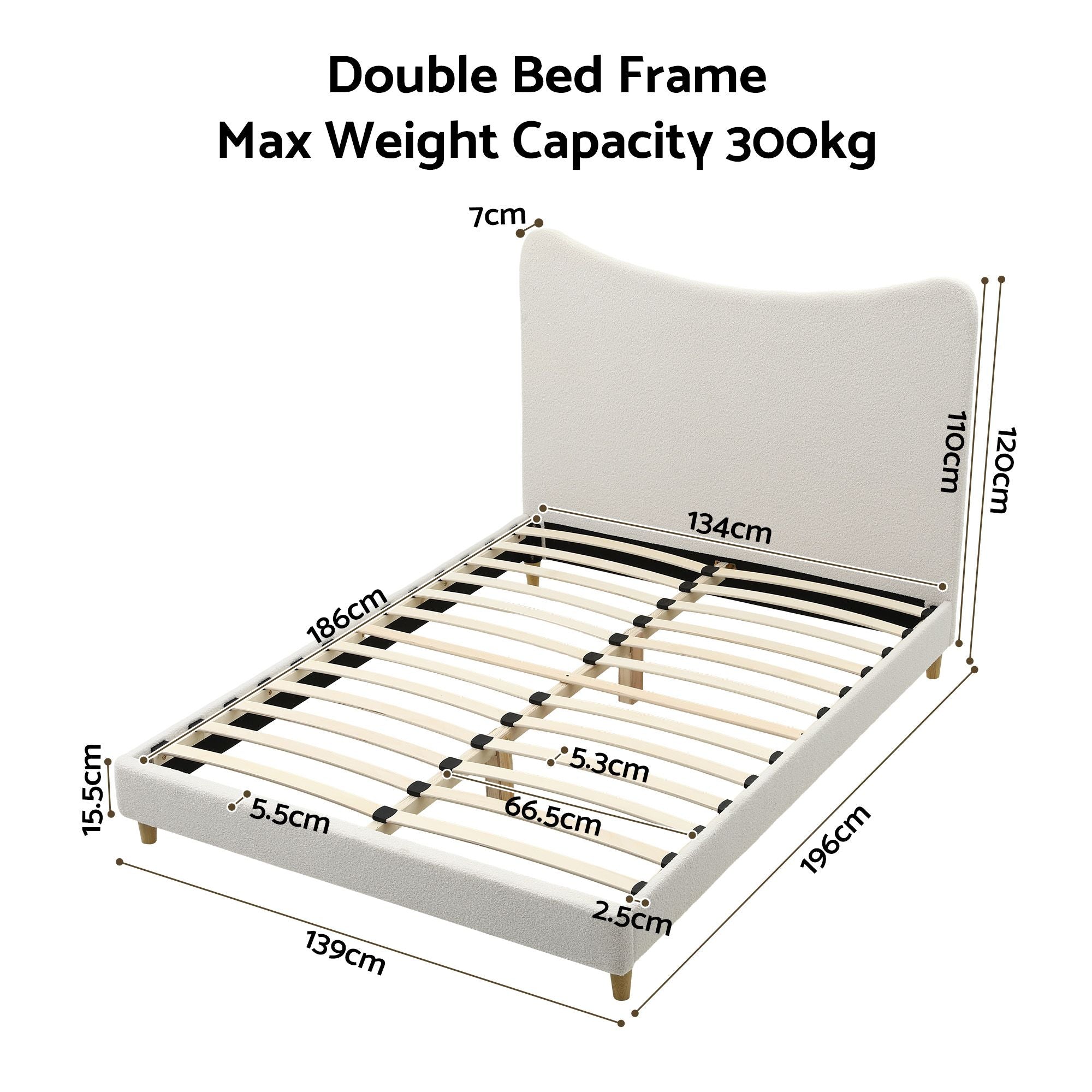 Artiss Double Bed Frame with Boucle Headboard with 300kg Capacity Beige