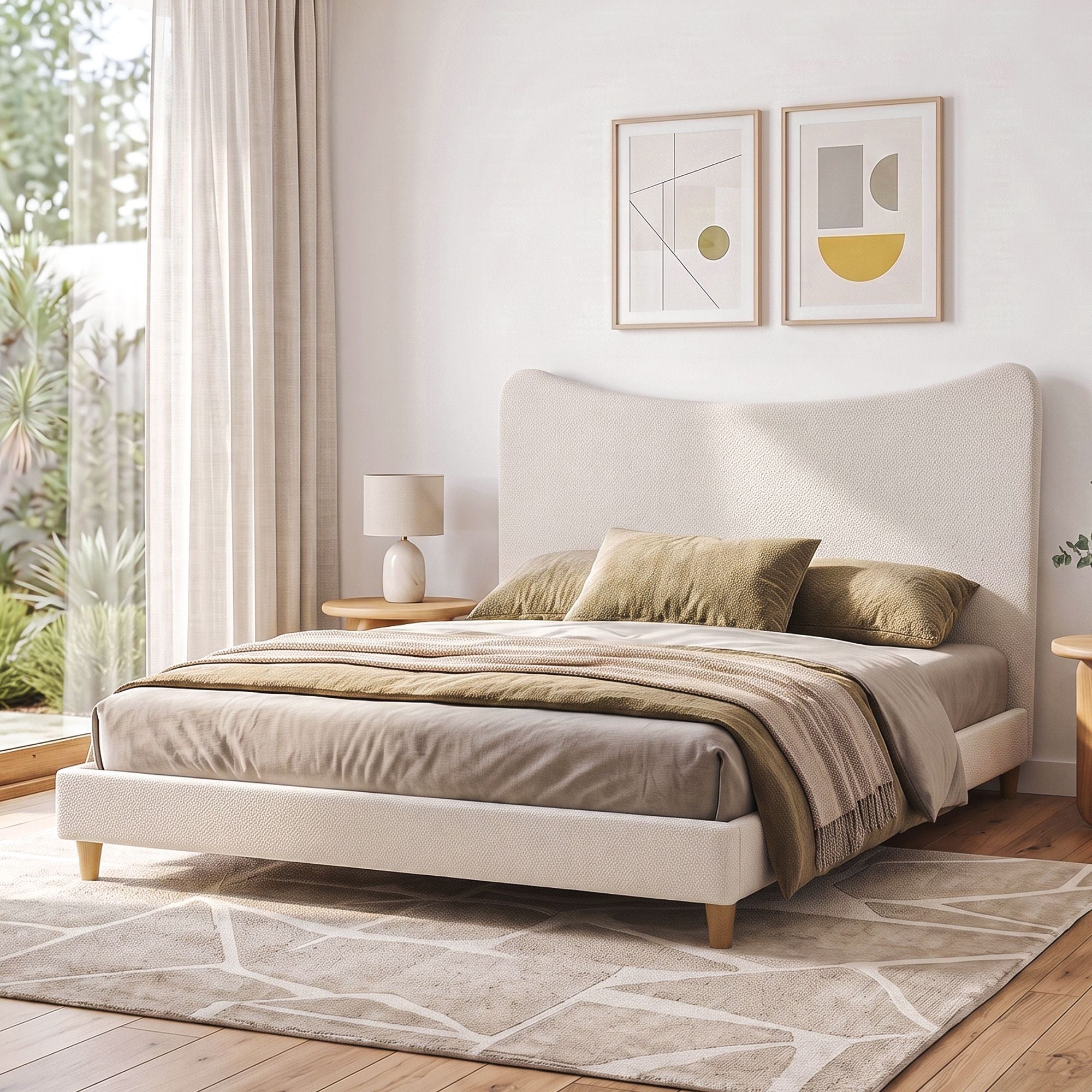 Artiss King Bed Frame with Boucle Headboard with 300kg Capacity Beige