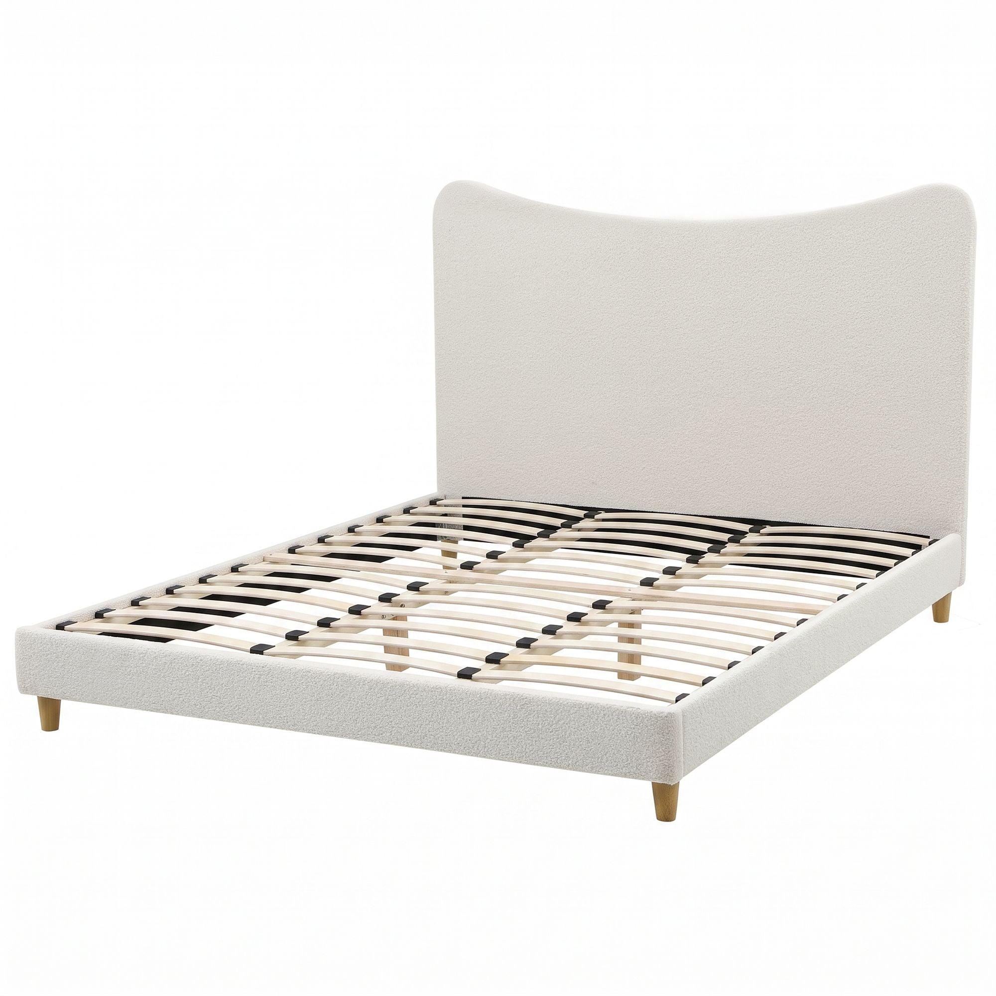 Artiss King Bed Frame with Boucle Headboard with 300kg Capacity Beige