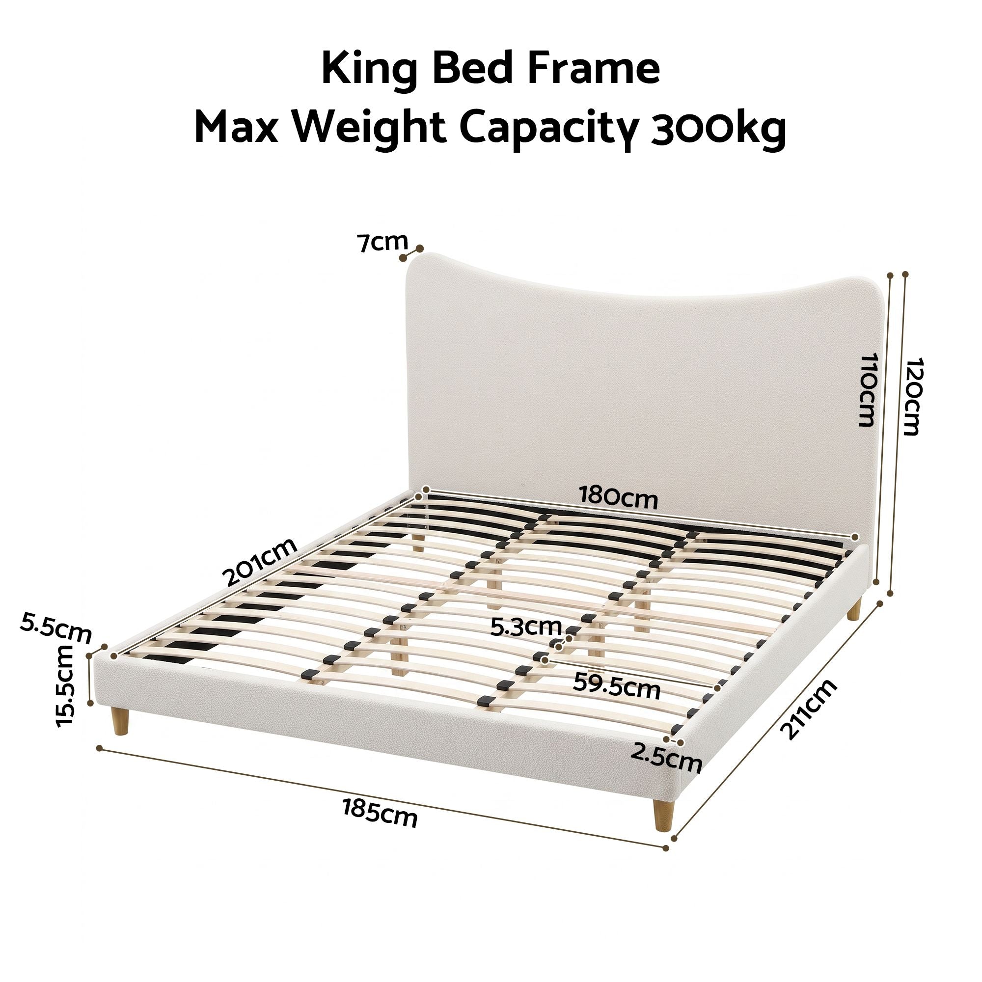 Artiss King Bed Frame with Boucle Headboard with 300kg Capacity Beige