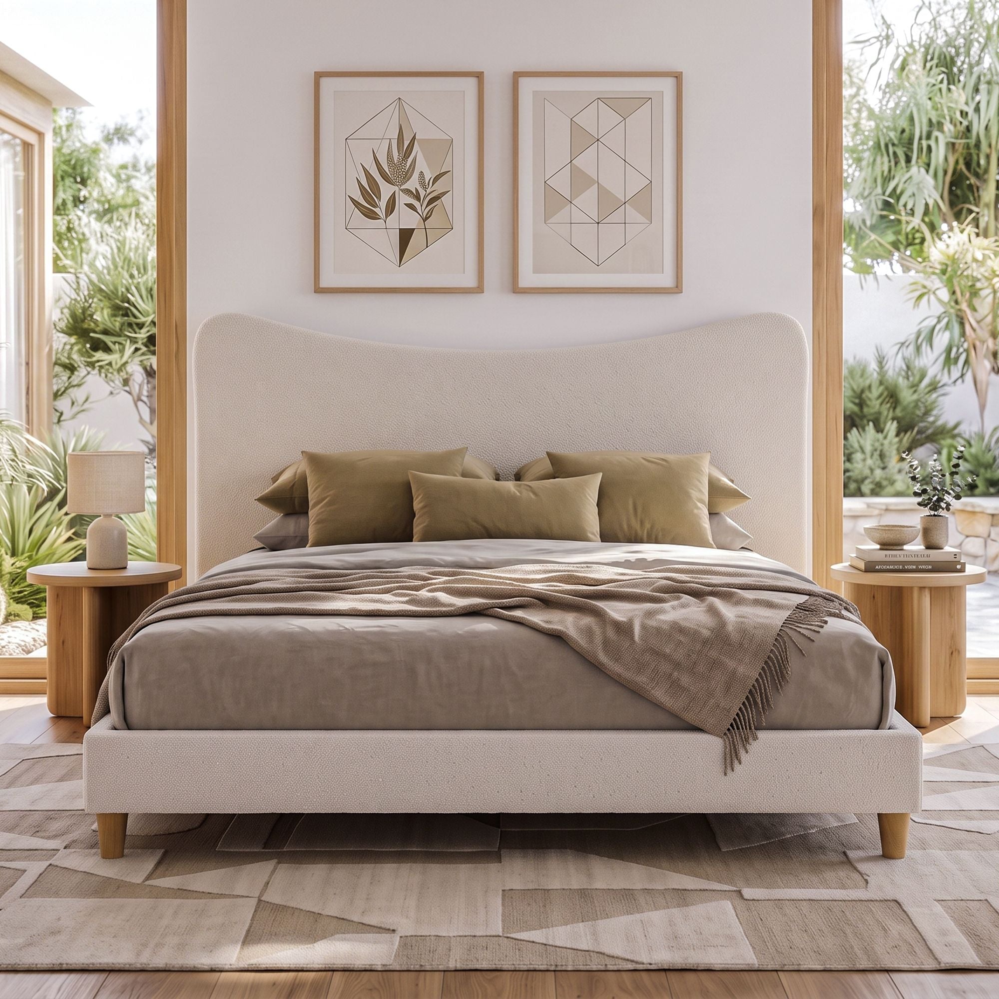 Artiss King Bed Frame with Boucle Headboard with 300kg Capacity Beige