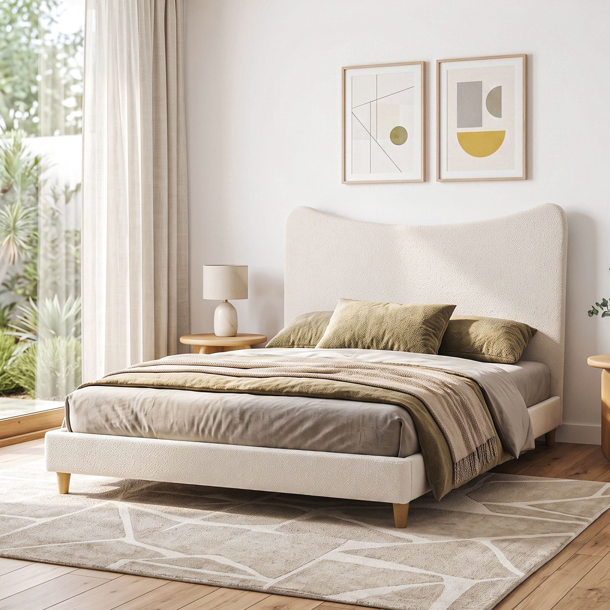 Artiss Queen Bed Frame with Boucle Headboard with 300kg Capacity Beige